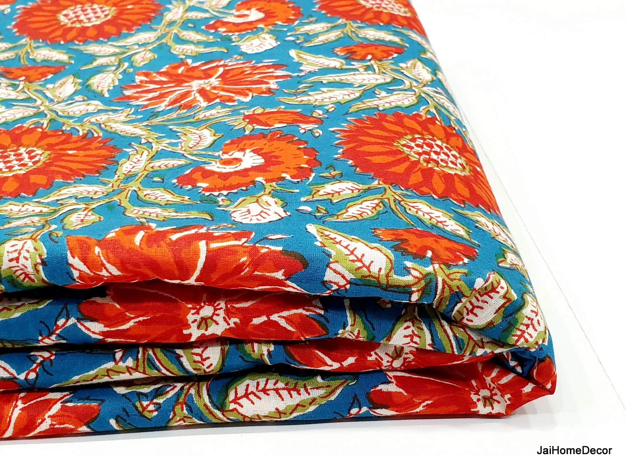 Worldoftextile Pure Cotton Jaipuri Block Print Unstitched 2.5 m Kurti Fabric (Multicolour, Free Size)