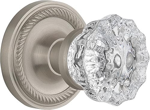 Nostalgic Warehouse BN40-ROPCRY-SN - Roseta de cuerda con perilla de cristal níquel satinado