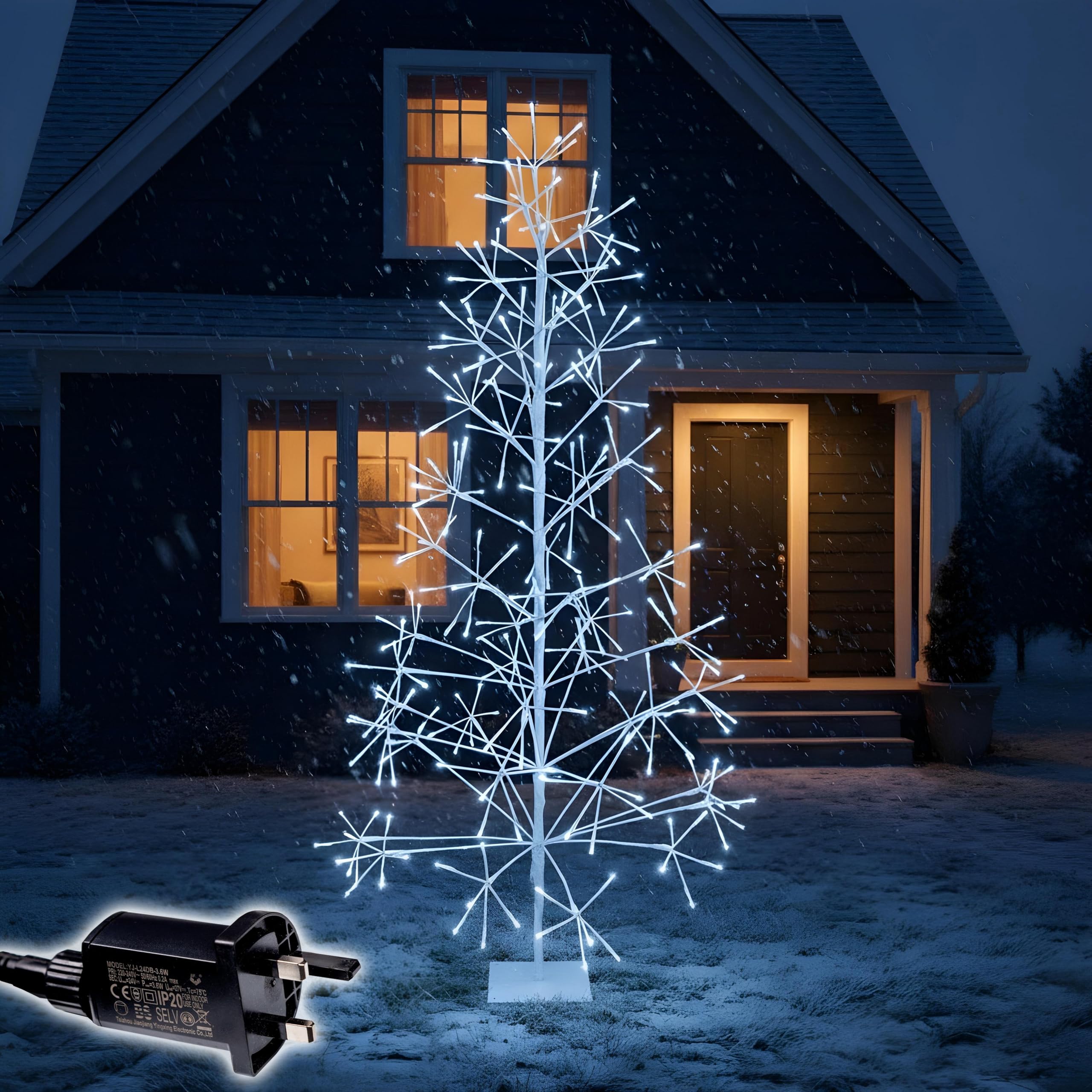 6Ft/1.8m Pre-Lit White Twig Christmas Tree – 294 Cool White Micro LEDs – Mains Operated – Indoor/Outdoor Birch Tree Xmas Home Light Decoration