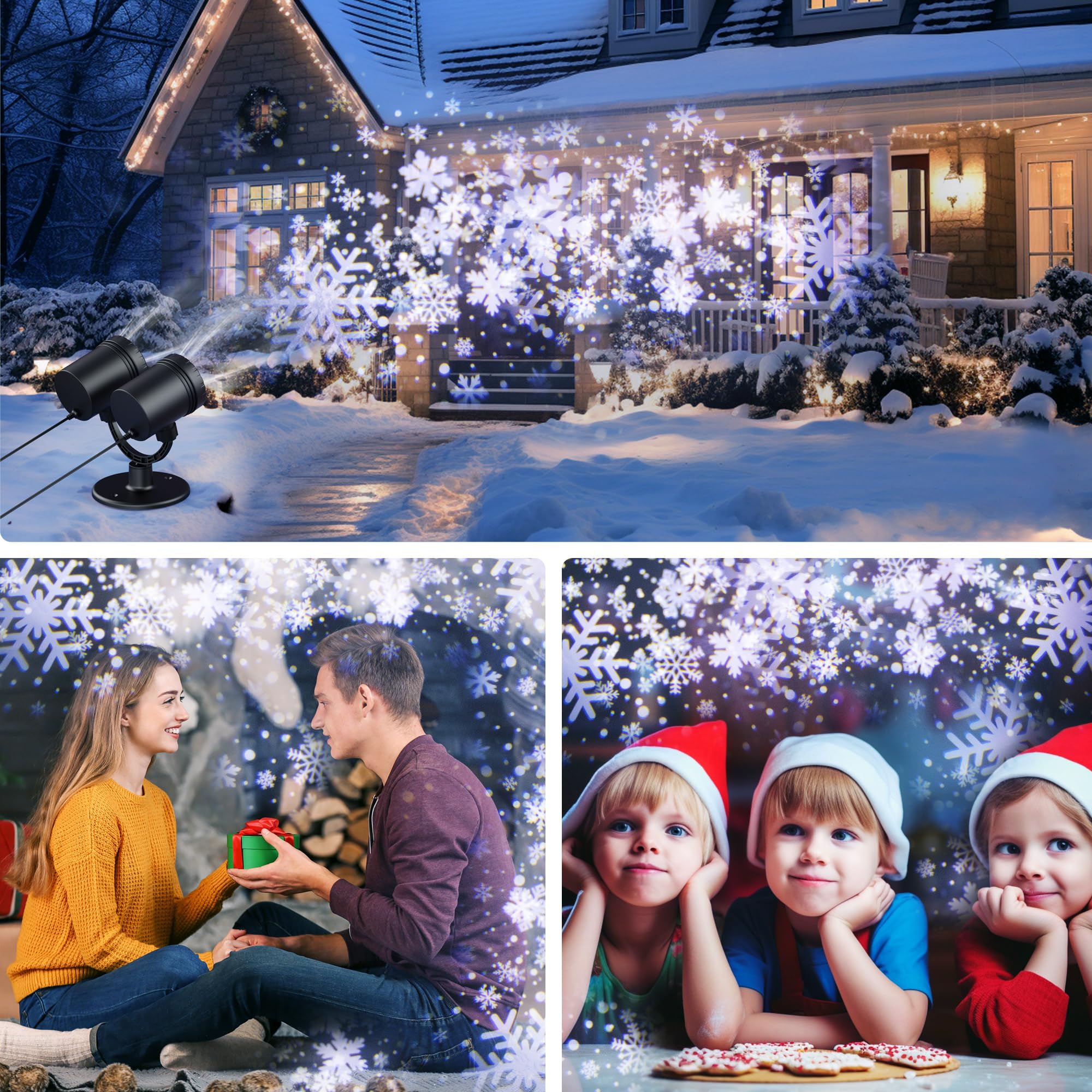 MuliVid Weihnachtsprojektor für den Außenbereich, Doppelkopf, LED-Schnee-Lichter, wasserdicht, für den Außenbereich, Weihnachten, Party, Terrasse, Gartendekoration