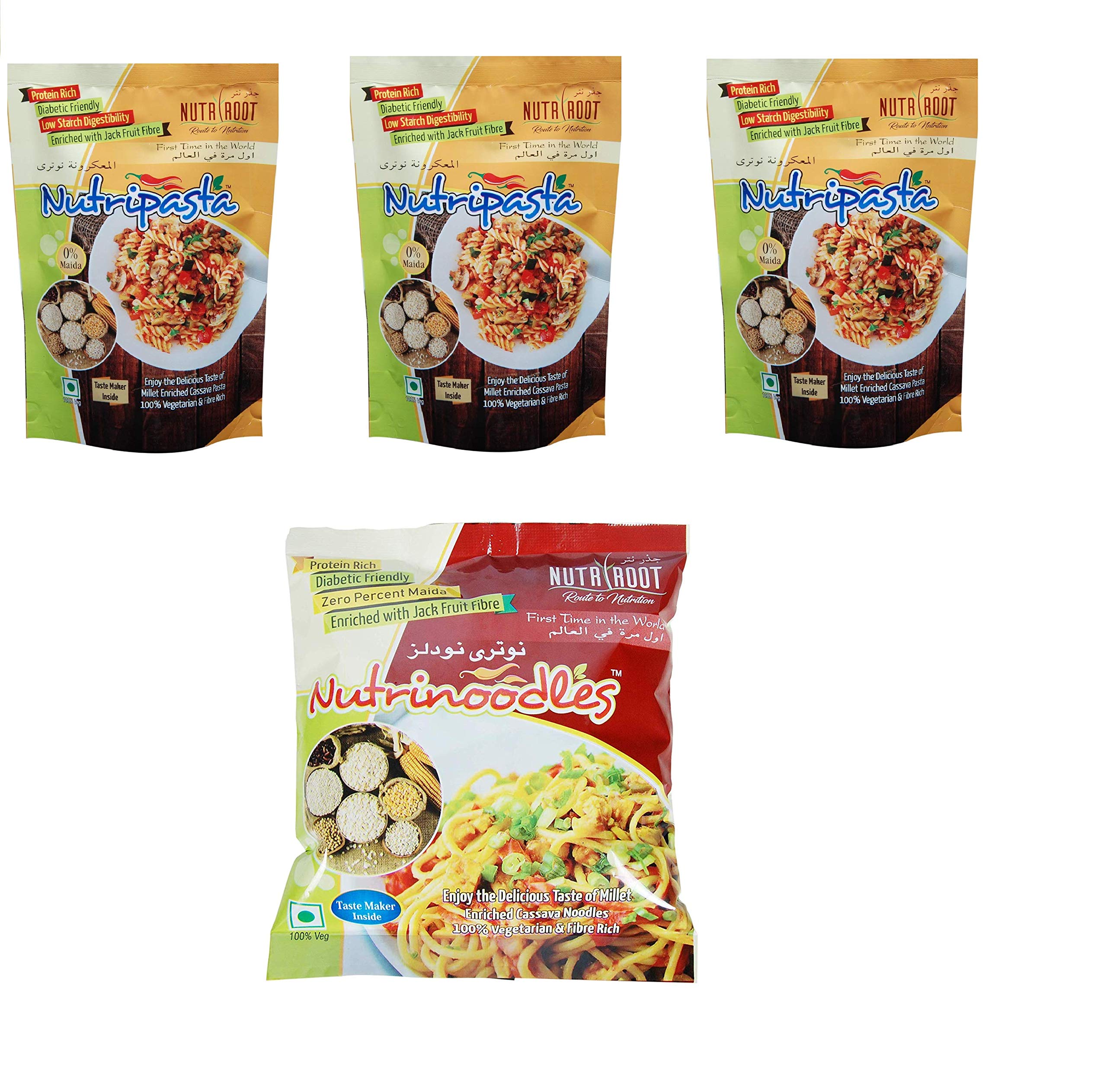 NUTRIROOT Nutripasta Tapioca Nutri Pasta - 150 Grams (Combo Pack of 3 Pasta + 1 Pack of 85 Grams Nutrinoodles )