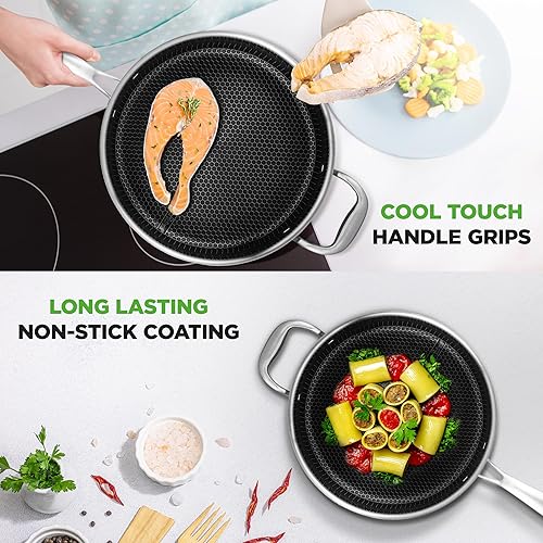 Miniatura 4 de NutriChef NC3PSAUC - Olla jumbo de acero inoxidable de 3.4 cuartos de galón con tapa de vidrio, revestimiento antiadherente DAKIN, resistente a los