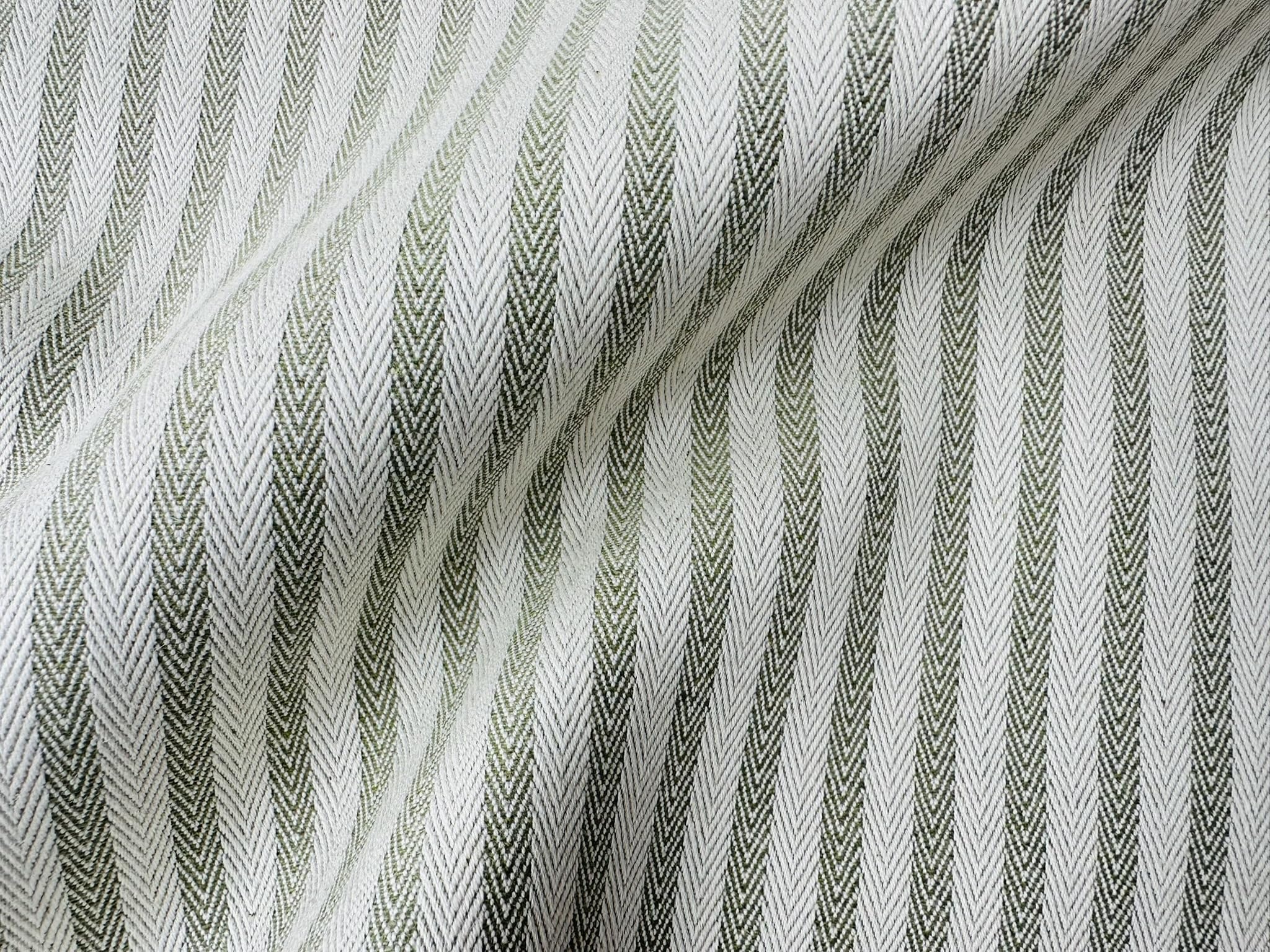 Tissu à chevrons 5 mm aspect lin pour coussin rayé, lignes crème, décoration d'intérieur, couture – 328 cm extra large – Vendu au mètre – Vert