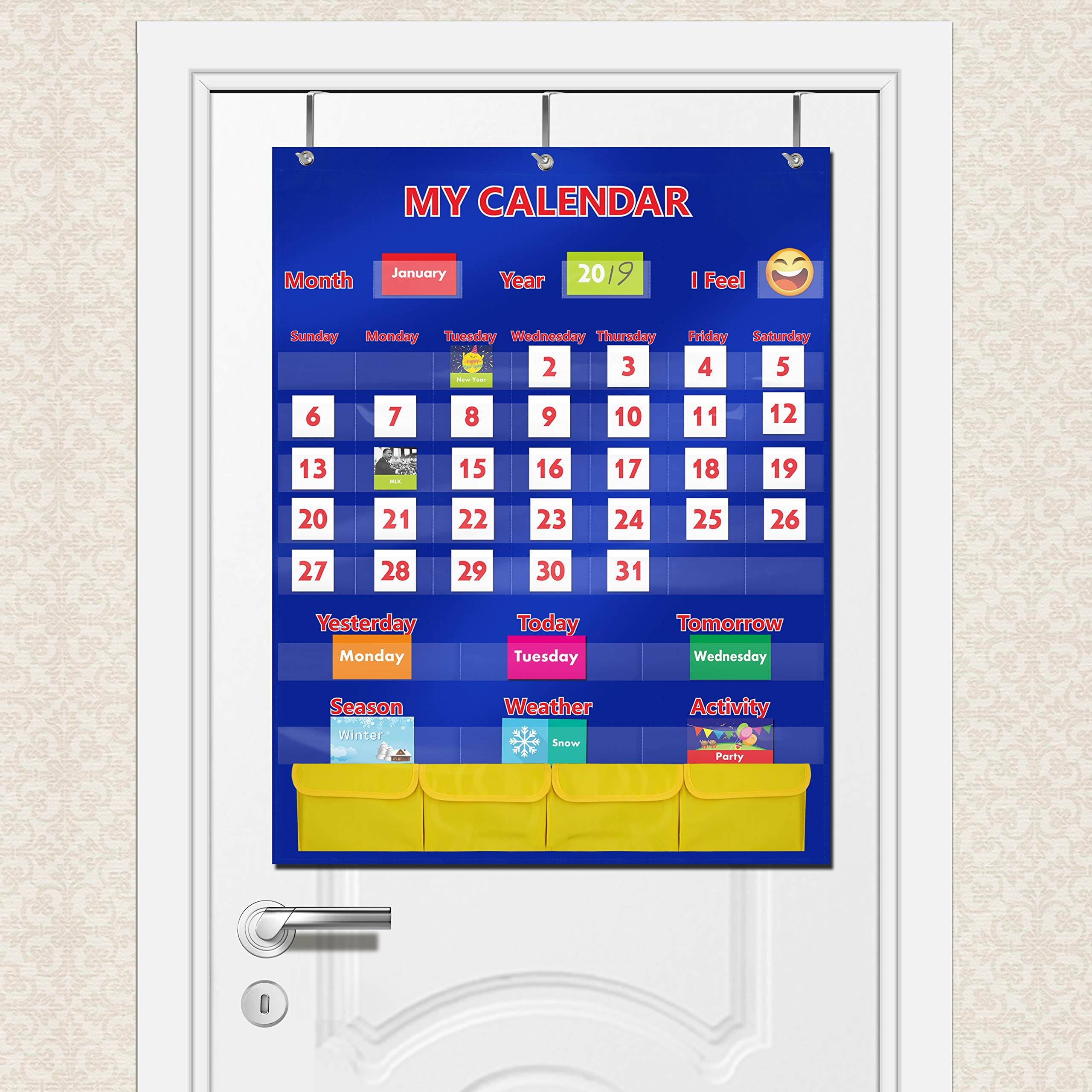 Calendario e tabella tascabile meteo con 148 schede (108 schede attività illustrate, 40 schede flash cancellabili a secco e 3 ganci, 71cmx90cm, versione inglese)