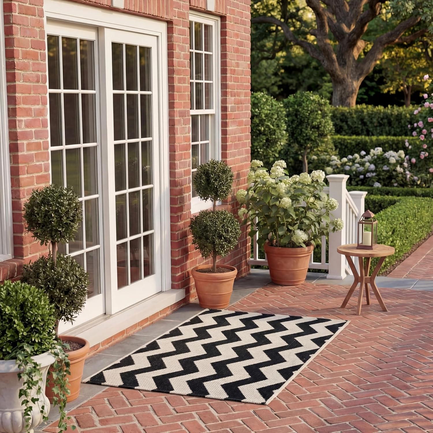 SAFAVIEH Washable Rug Outdoor Courtyard Collection - 2' x 3'7", Black & Beige, Non-Shedding & Easy Cleaning, Ideal for Patio, Front Door, Entryway, Doormat (CY6245-256)