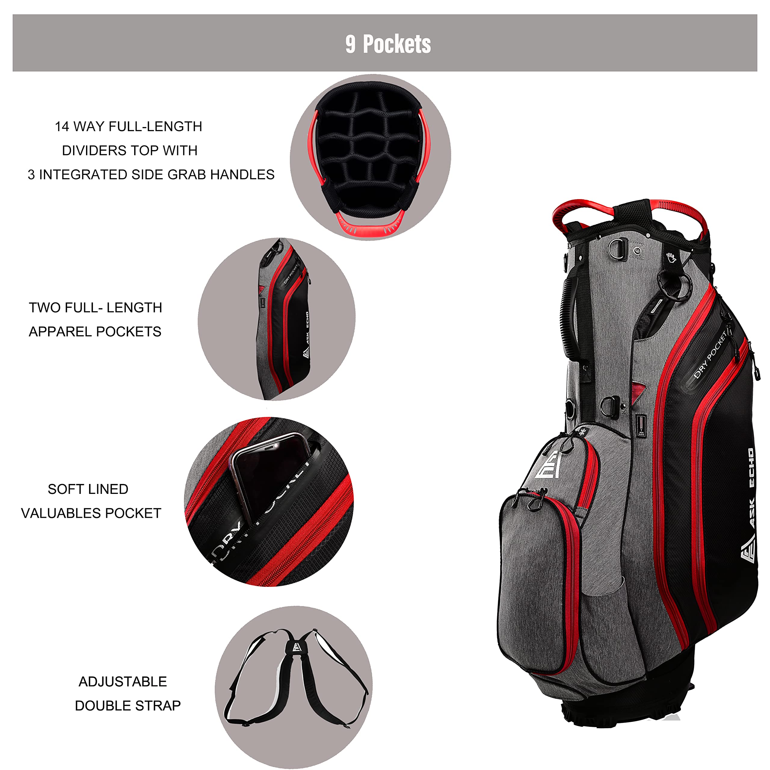 Amazon.co.jp: ASK ECHO軽量ゴルフスタンドバッグ 14ウェイフル