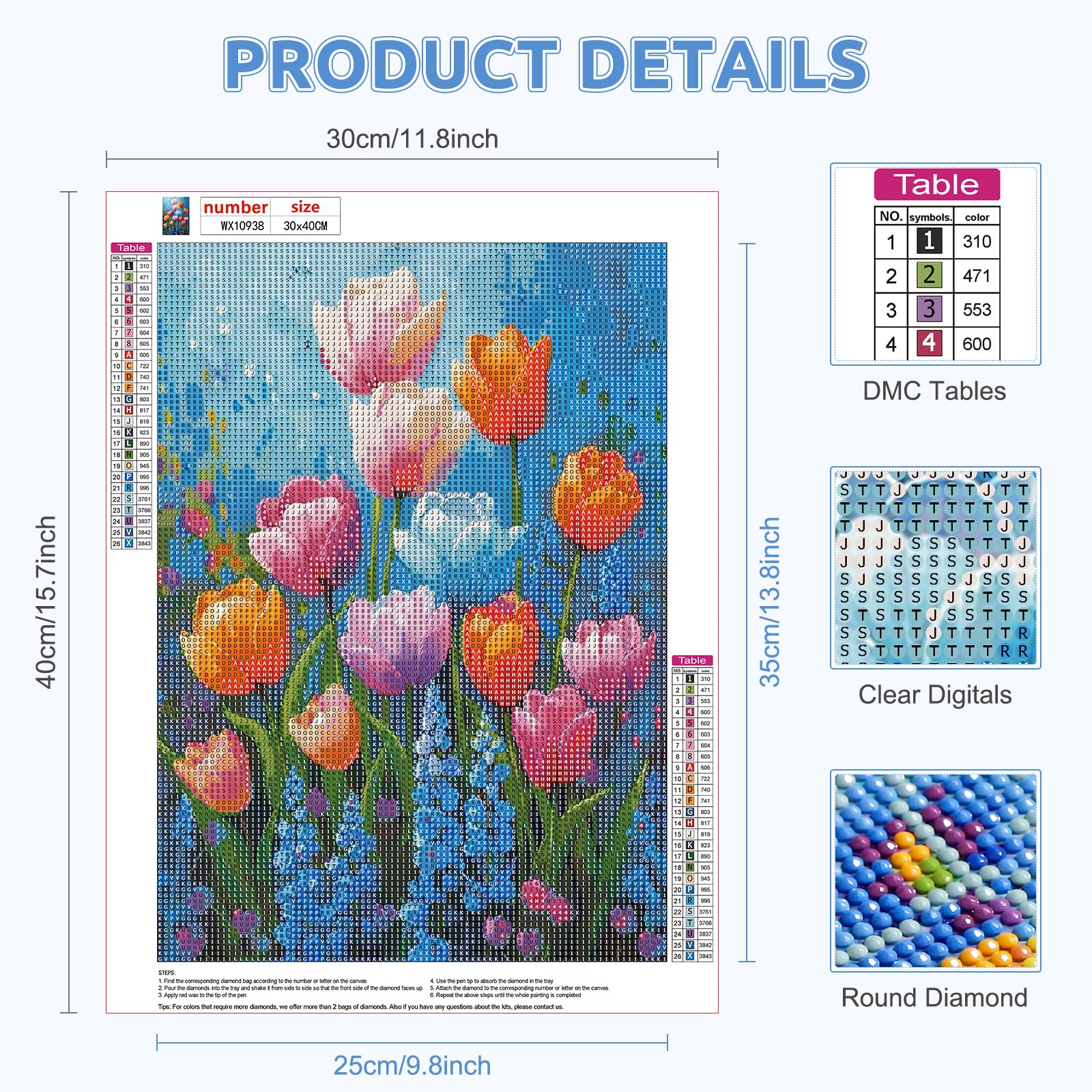 Diamond Painting Fiore,5D Daimond Painting Ricamo Kit,Fai Da Te Cristal Art Diamantes Disegno,Pittura Diamante per Bambini e Adulti canvas Crafts,Puzzle Diamanti Home Wall Decor Regali 50x100cm