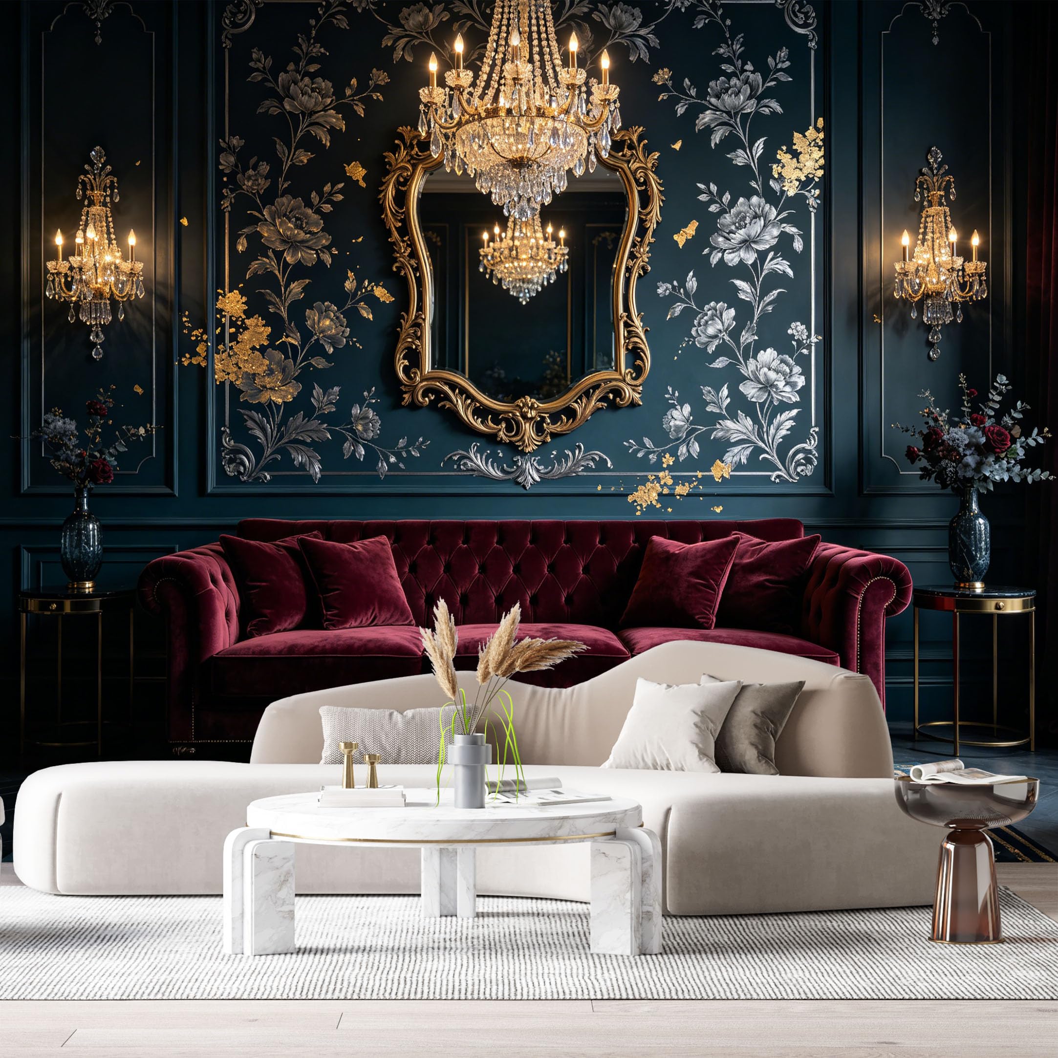Custom Size Wall Murals Vintage Floral Neoclassical Gold Ornament Chandelier Oil Painting SelfAdhesive Wall Fabric Removable Large Wallpaper for Photo Living Room