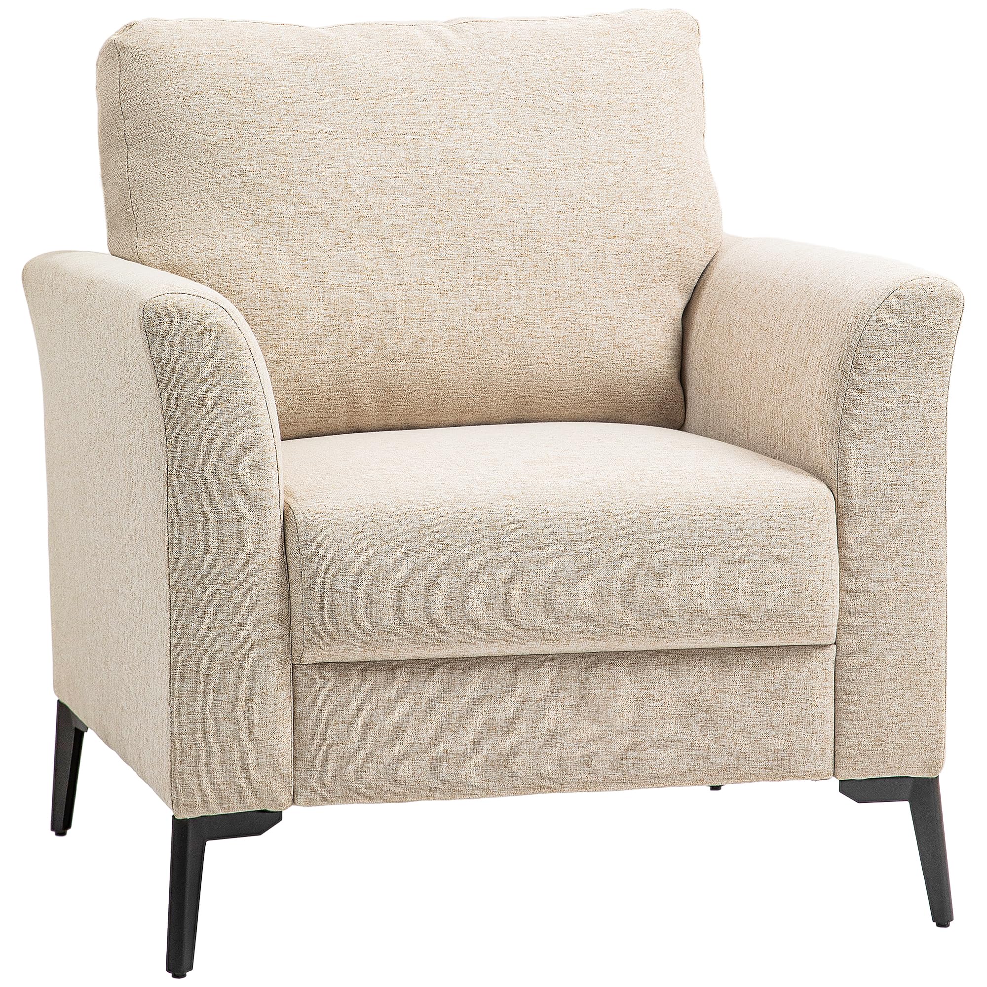HOMCOM Linen Accent Chair - Modern Armchair with Metal Legs - Beige/Cream - Wood Frame - 89x82x82cm