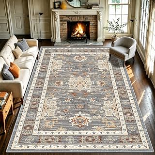 WUTONG Teppich Wohnzimmer 180x250 cm Grau Blau Vintage Waschbar,Orient Teppich Modern Kurzflor,weich Faux Cashmere,rutschfest für Esszimmertisch,Retro Design