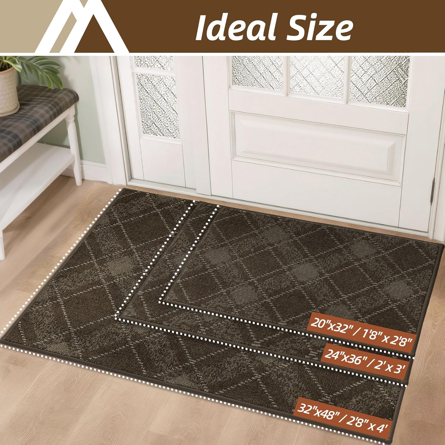 COSY HOMEER Door Mat Non-Slip, Soft Absorbent TPR Backing Doormat for Front Door Inside Entrance, Washable Low Profile Mats for Pets & Family, 24" x 36", Brown