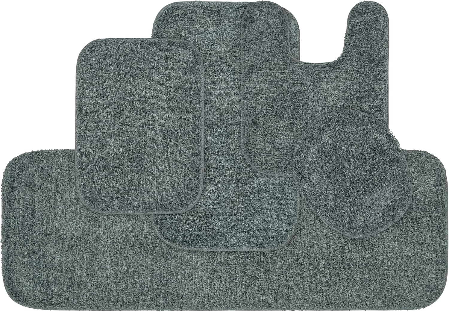 Garland Rug Traditional Nylon Washable Dark Gray 5 Piece Set - Lid, Contour, 3 Bath Rugs - Soft, Absorbent, and Stylish for Your Bathroom