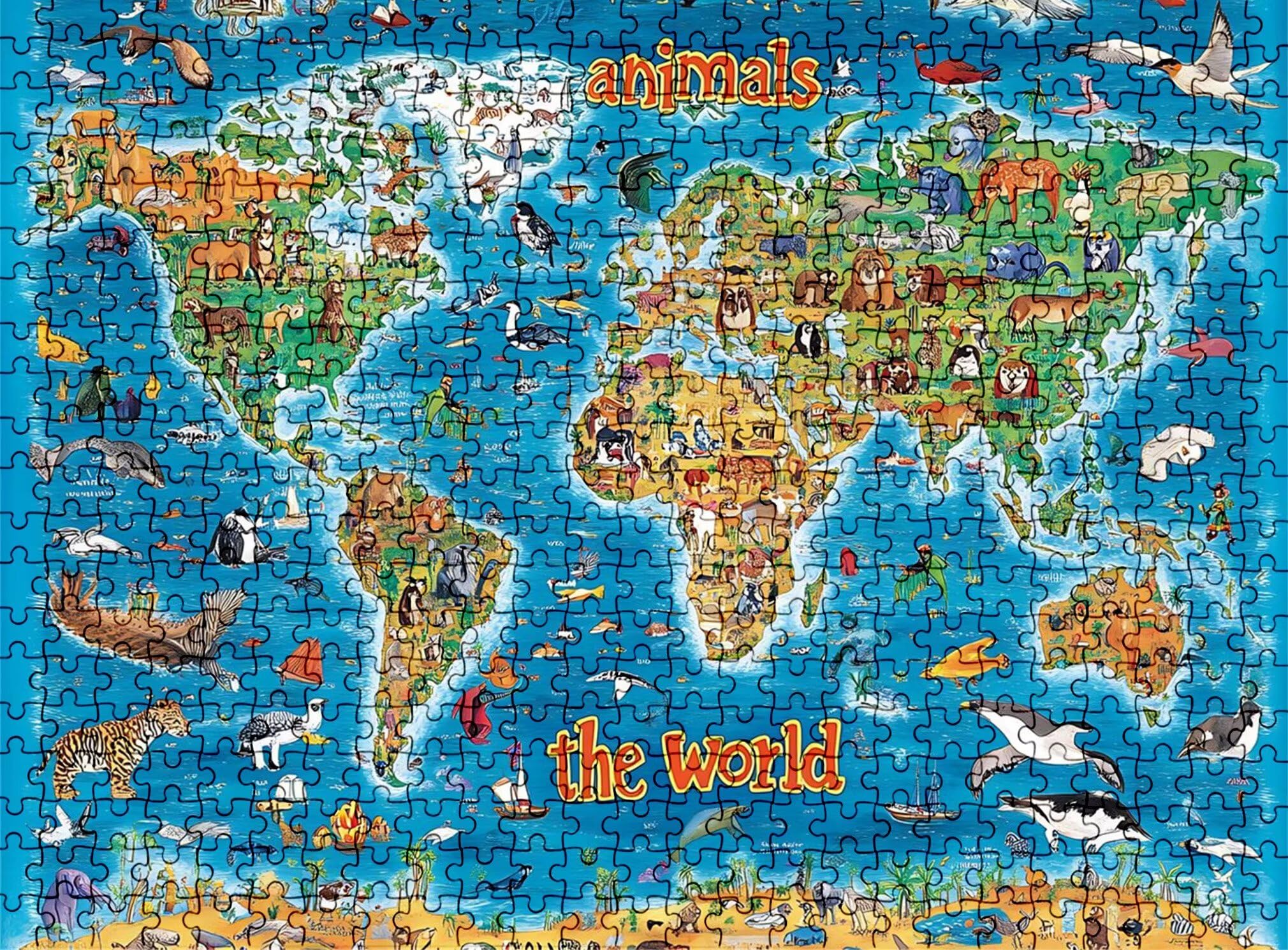 Puzzle 2000 elementów dla dorosłych, niebieska trudna i kolorowa drewniana karta logiczna, duża łamigłówka 99,5 x 70,5 cm, gra antystresowa z plakatem, dekoracja ścienna do domu, prezent urodzinowy