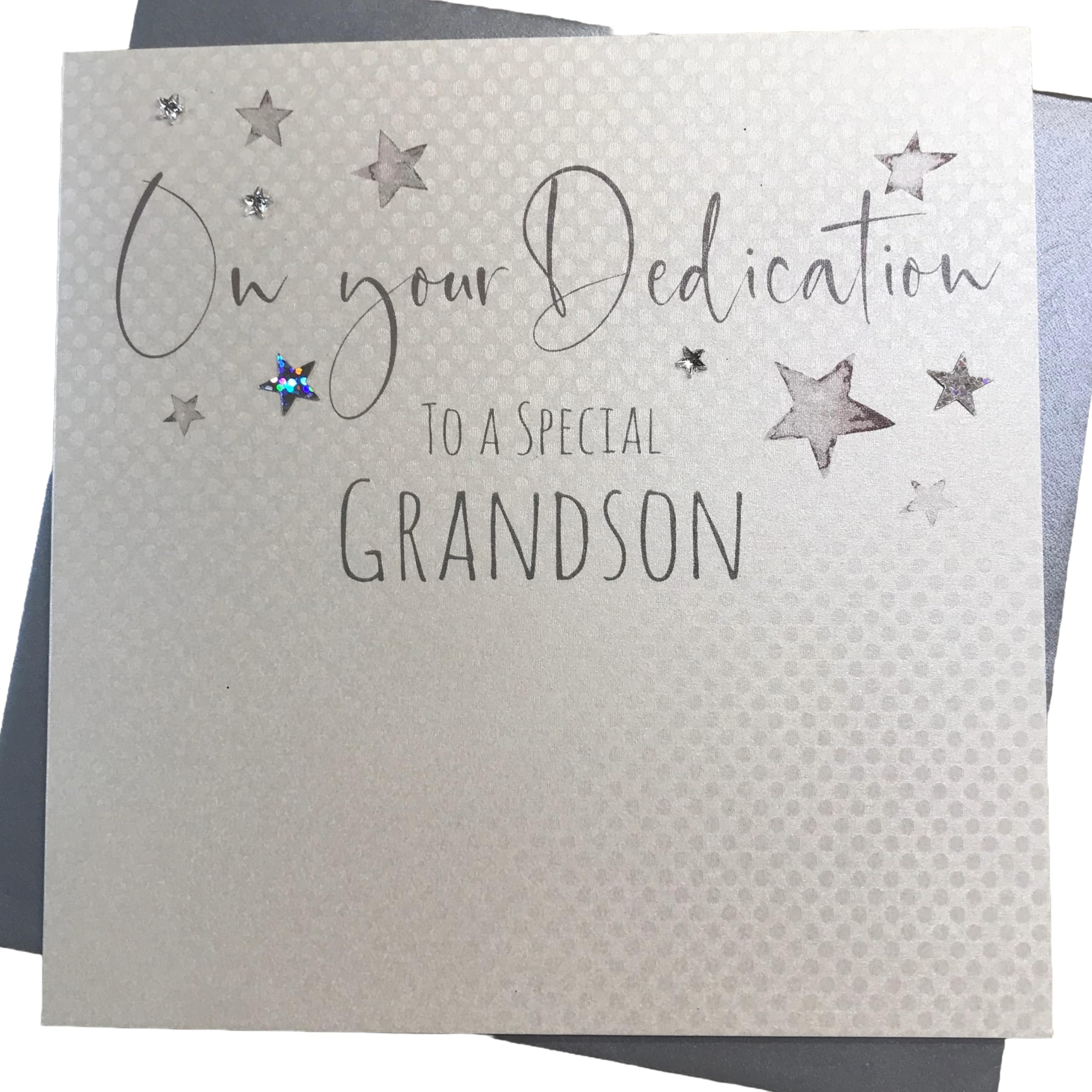 White Cotton Cards "On Your Dedication To A Special Grandson Handmade Dedication Card, DS37-GS NEW,16cm x 16cm
