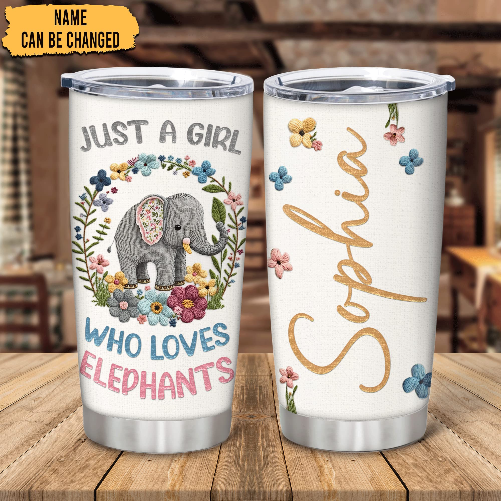 Hyturtle Personalized Printed Elephant Tumbler - Birthday Mother's Day Gifts For Elephant Lover - Elephant Gifts for Women - Animal Lover Gifts - Custom Name 20oz Insulated Stainless Steel Tumbler