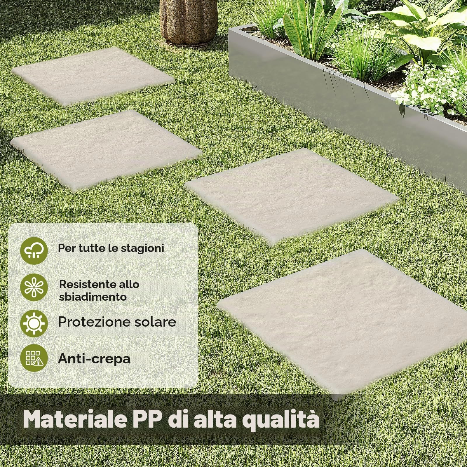 GIANTEX Set 8 Pedane Modulari da Giardino 39,5 x 39,5 cm, Lastre in Plastica Effetto Pietra, per Marciapiedi ed Aiuole
