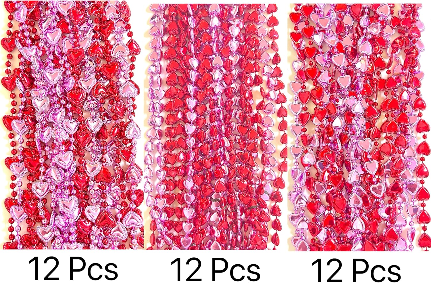 72 Pcs Valentines Day Heart Shaped Bead Necklaces Bulk Bachelorette Red Pink Love Sweet Beads Necklaces Valentine's Party Heart Shaped Decorations Gifts Supplies