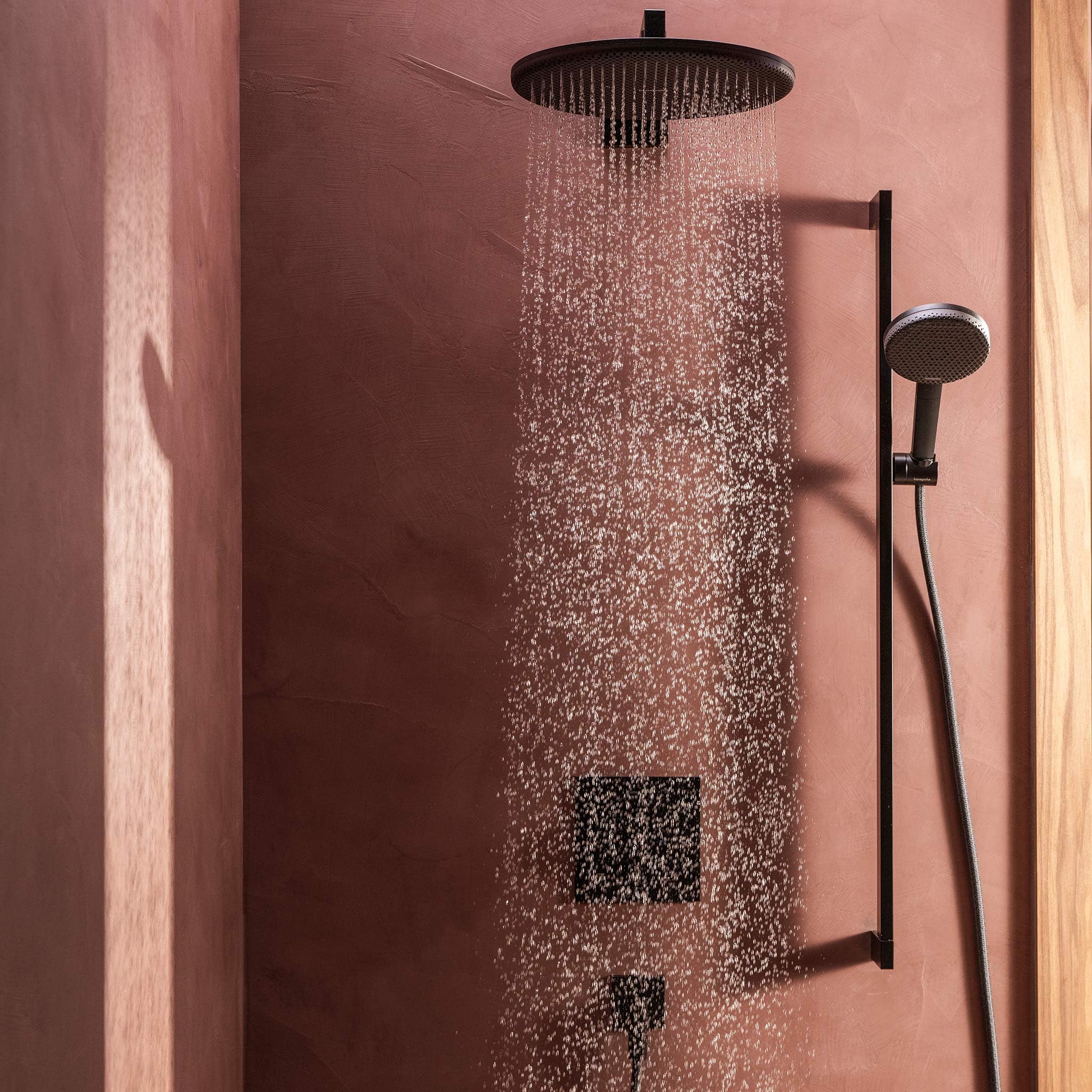 hansgrohe Raindance Alive S - wassersparende Kopfbrause (EcoSmart) mit Brausearm, Duschbrause, Regendusche mit 2 Strahlarten für Wandmontage, Brausekopf, Antikalk-Funktion, Mattschwarz, 24541670
