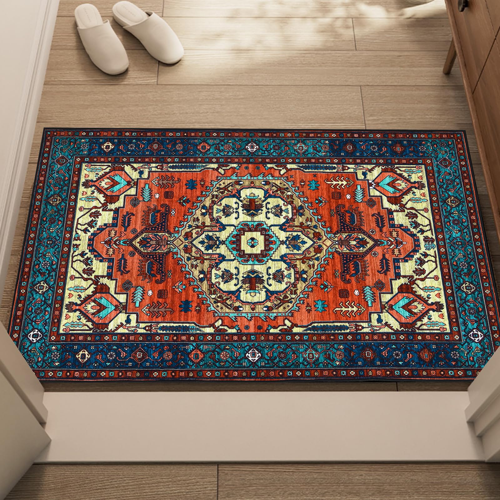 Dintszyayue Boho Area Rug 2' x 3' Vintage Oriental Rug Washable