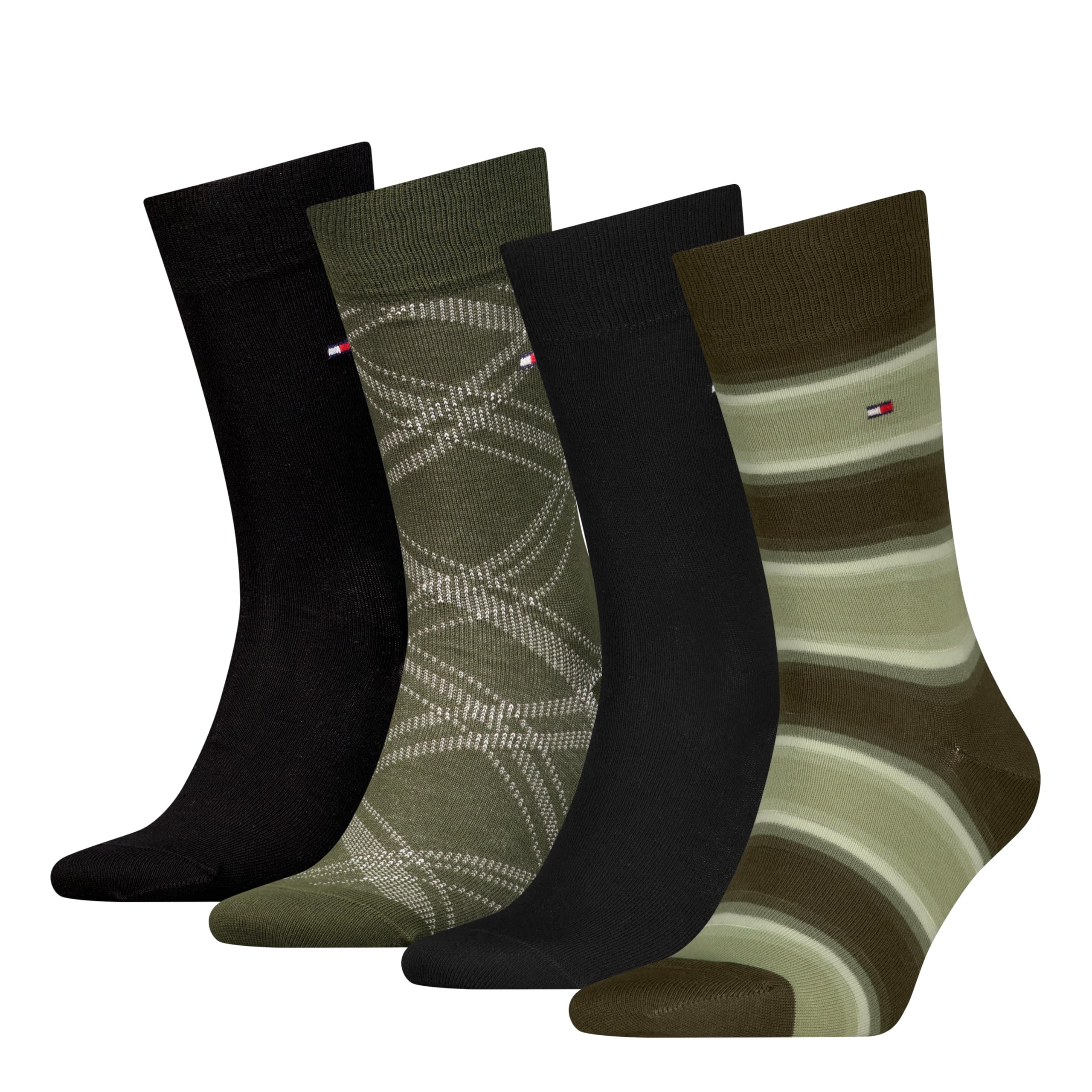 Tommy Hilfiger Mens Stripe & Check Classic Sock, Army Green, 9-11 UK