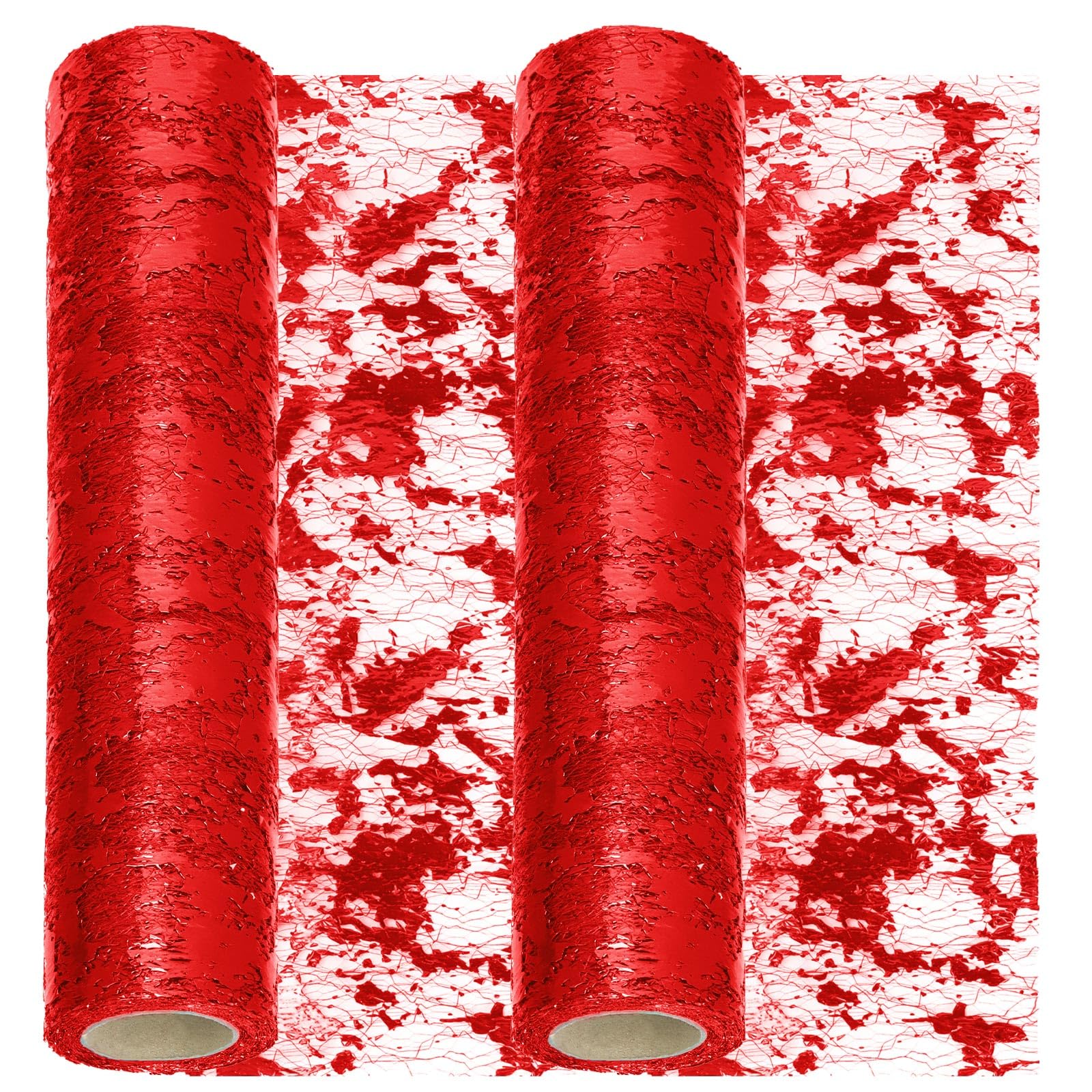 Swpeet 2Pcs 11x108 Inch Red Sequin Glitter Table Runner, Glitter Foil Metallic Thin Mesh Decor Rolls, Red Table Runner, Sequin Glitter Foil Metallic Thin Mesh, Centerpieces Decorations for Party