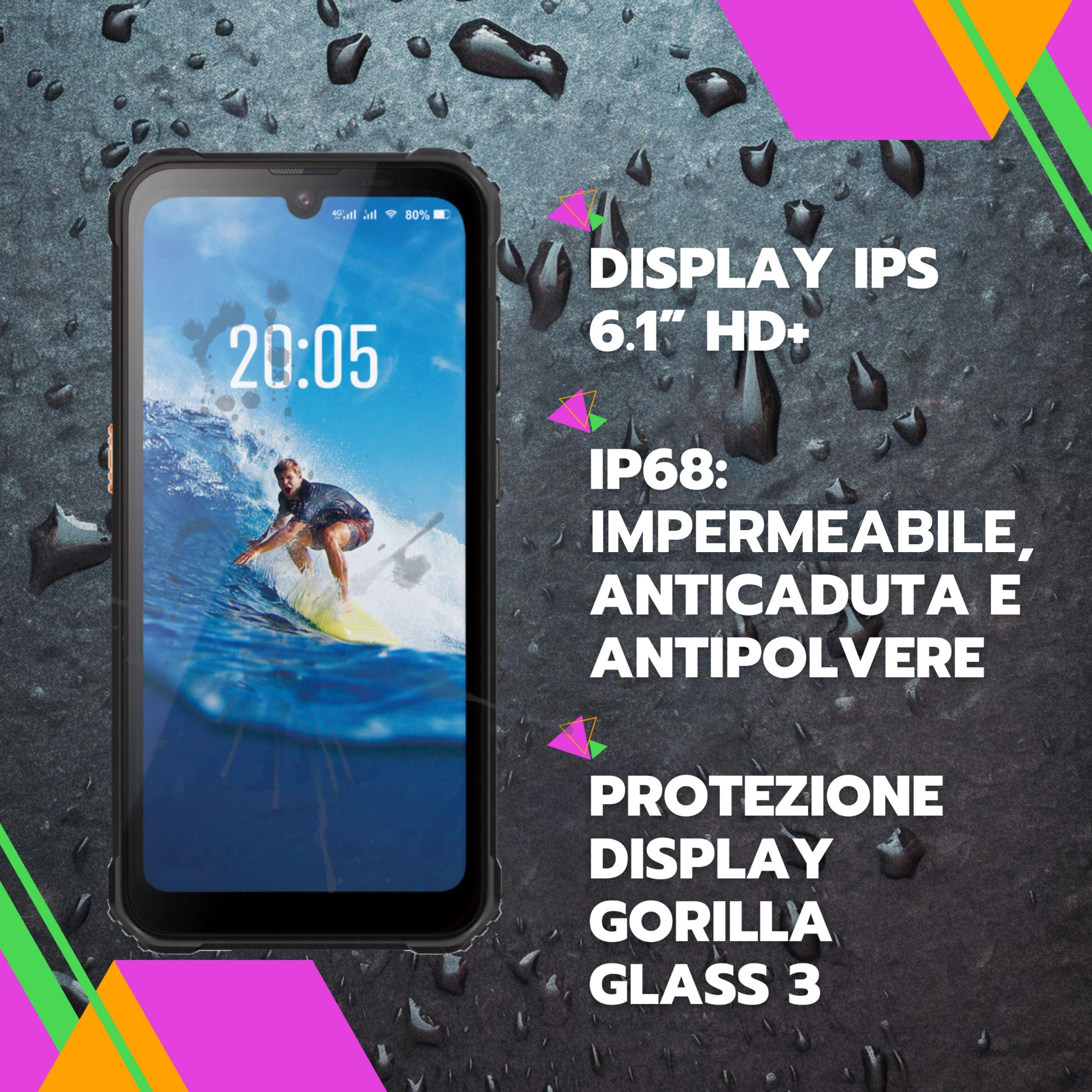 Smartphone Rugged 4G Android 13, Impermeabile IP68 e IP69X, Fotocamera 13MP | Telefono Indistruttibile con Display 6.1"" HD, NFC, Batteria 6580mAh e Power Bank Integrato, – Sicuro Smart STS602 SAIET