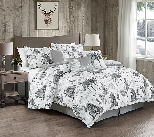 Miniatura 2 de Chezmoi Collection Denver - Juego de edredón de 7 piezas Southwestern Cabin Lodge - Ropa de cama de microfibra con estampado de oso pardo, lobos,