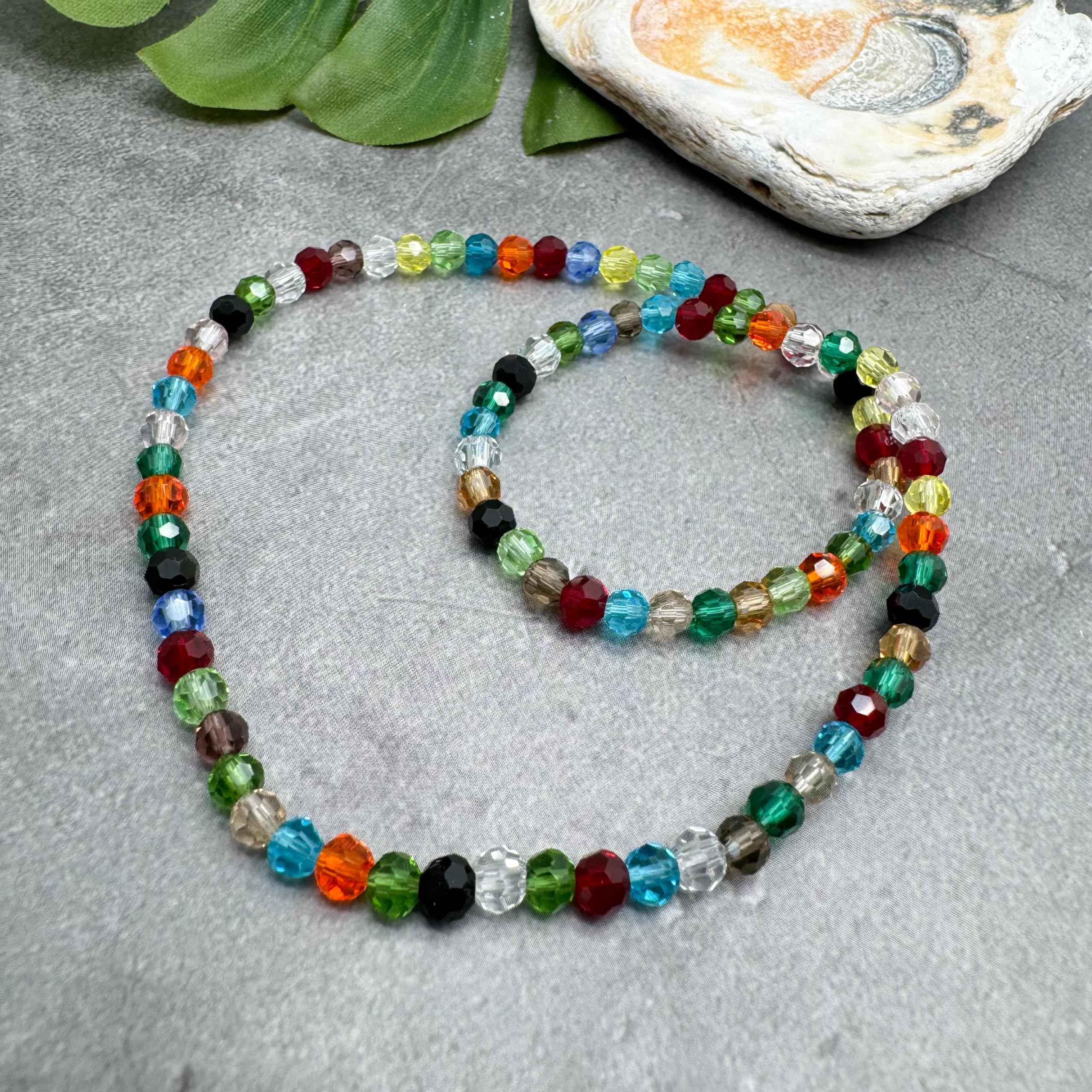 XXL Colourful Bead Anklet for Women Faceted Glass Beads on Elastic - Image 4