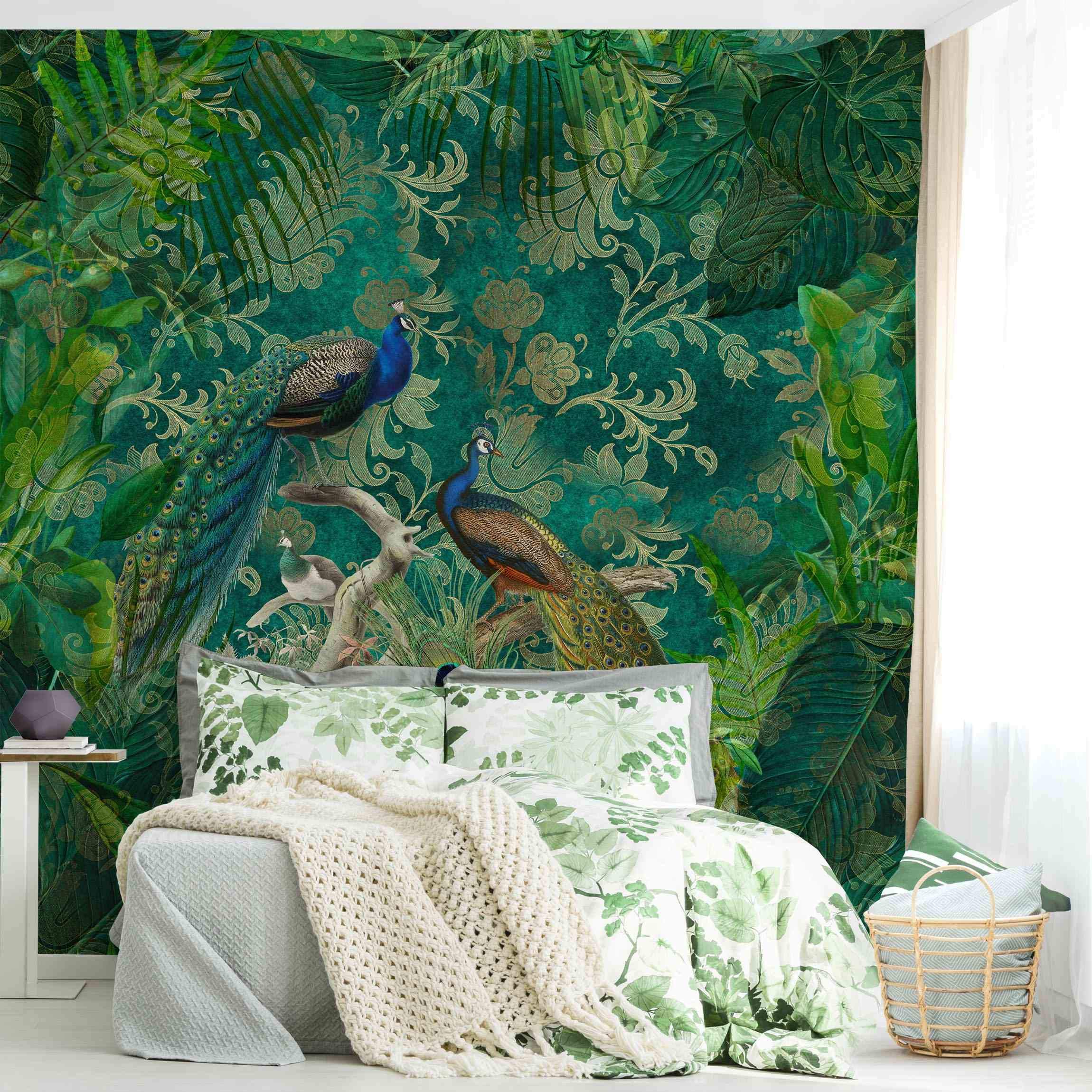 Fototapete Premium Shabby Chic Collage Edler Pfau II Wandtapete 240 x 240cm