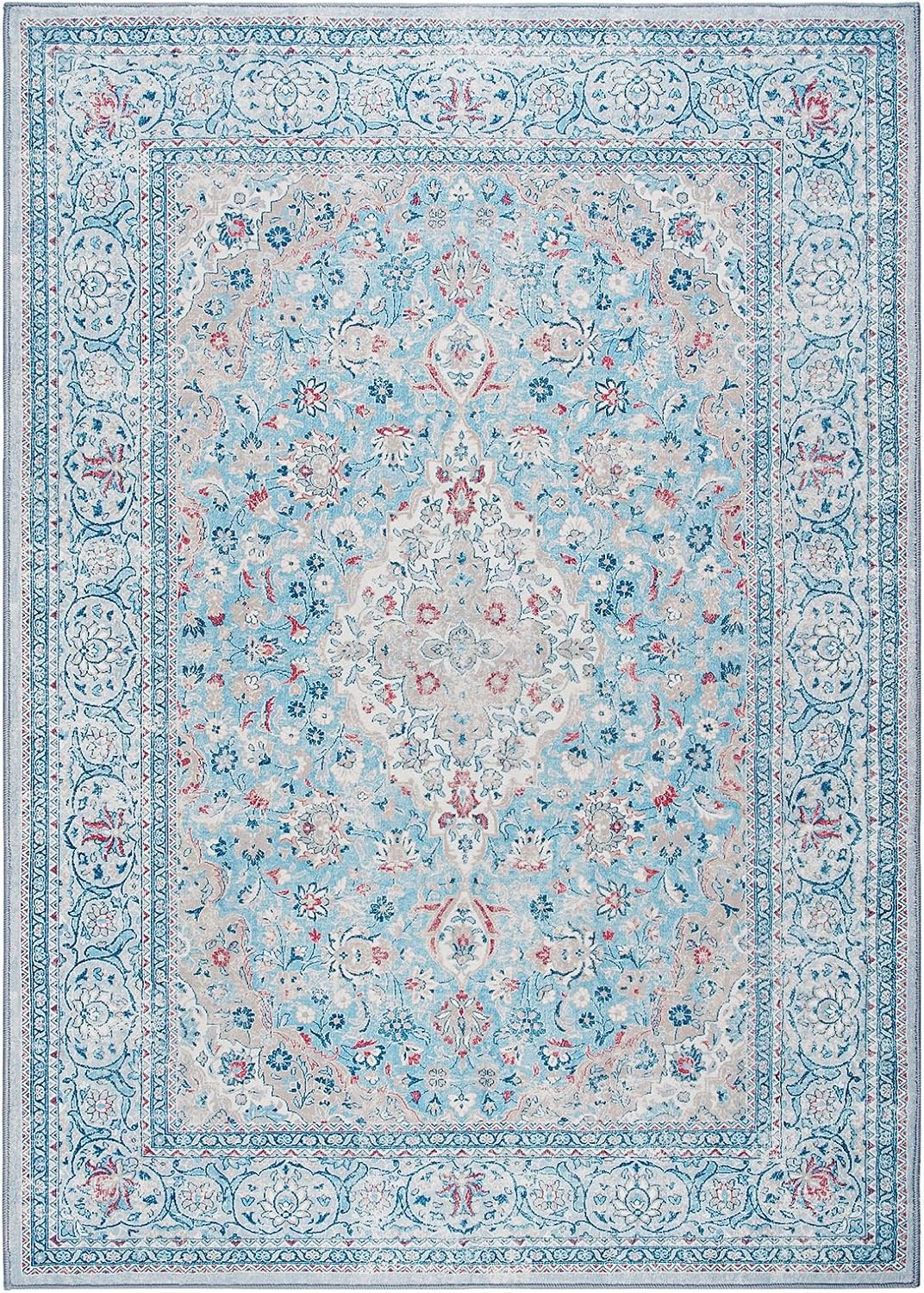 Goideal Kitchen Rug Set of 2, 2x3 & 2x6 Washable Non Slip Rug, Blue Floral Low Pile Rugs Soft Retro Indoor Carpet for Bedroom Living Room Kitchen Bathroom Entryway