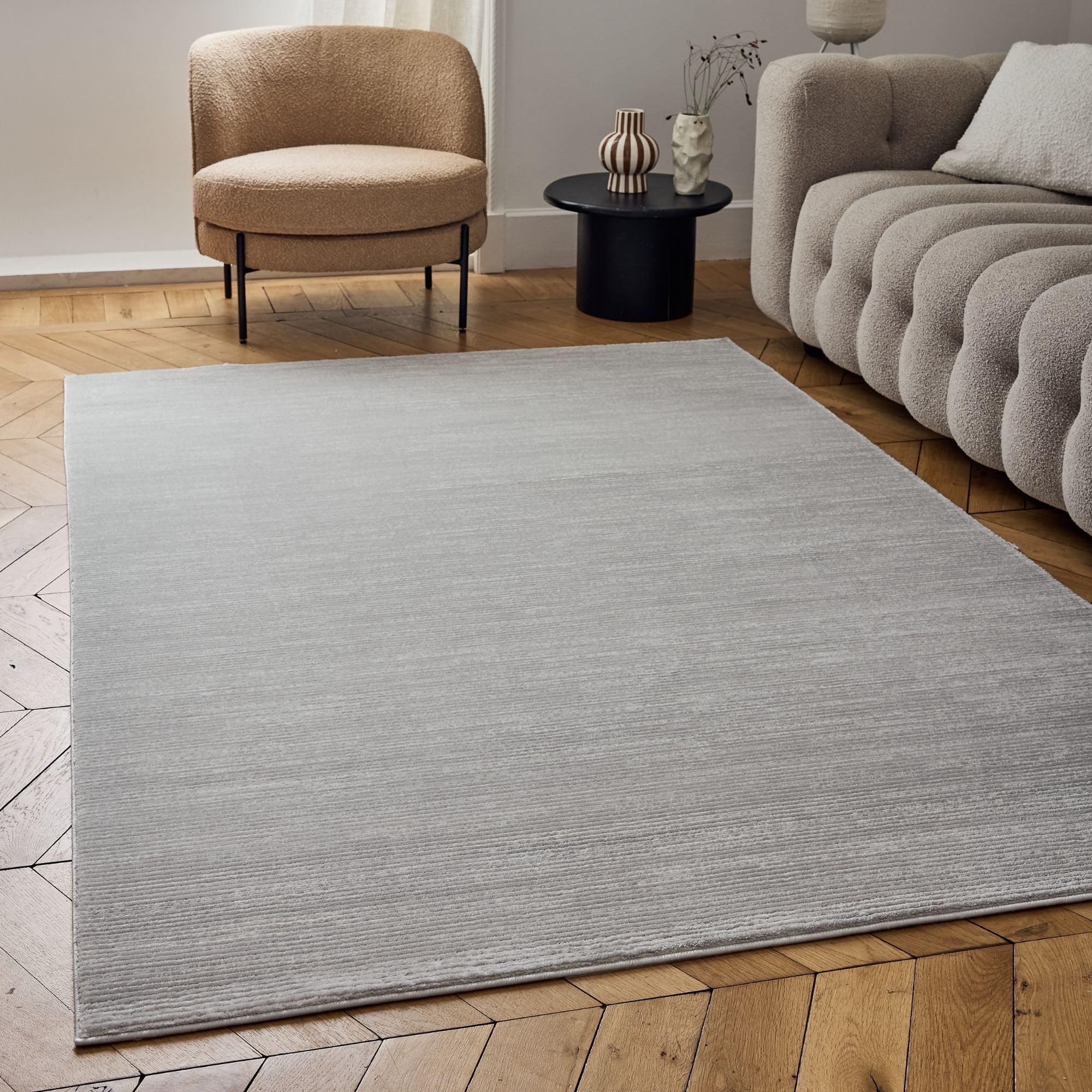 THE RUGS Carmel Modern Area Rug - Stain-Resistant, Non-Shedding, Durable Rugs for Living Room and Bedroom [ Linear Grey, 120x170 cm ]