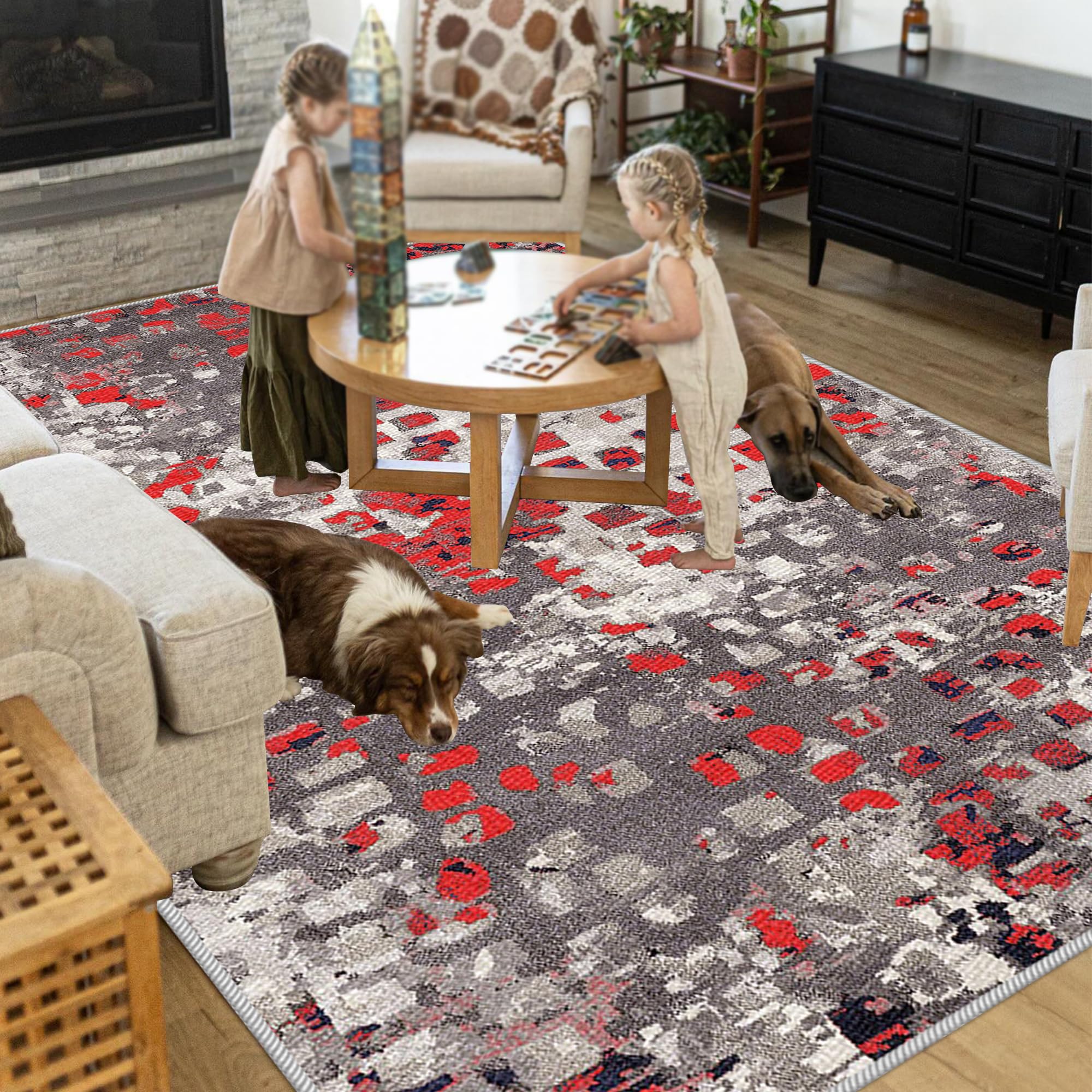 Wohnzimmerteppich 140 x 180 cm, Kurzflor Teppiche Wohnzimmer Deko Weich Waschbarer & Anti-Rutsch Modern Teppich Gegend für Schlafzimmer,