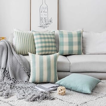 Home Brilliant Pillow Covers Decorative Sage Green Throw Pillowcases Striped Solid Accent for Bed Room Floor Chairs Decor Girls, Set of 5, 18x18 inches45 x 45cm, Subtle Green