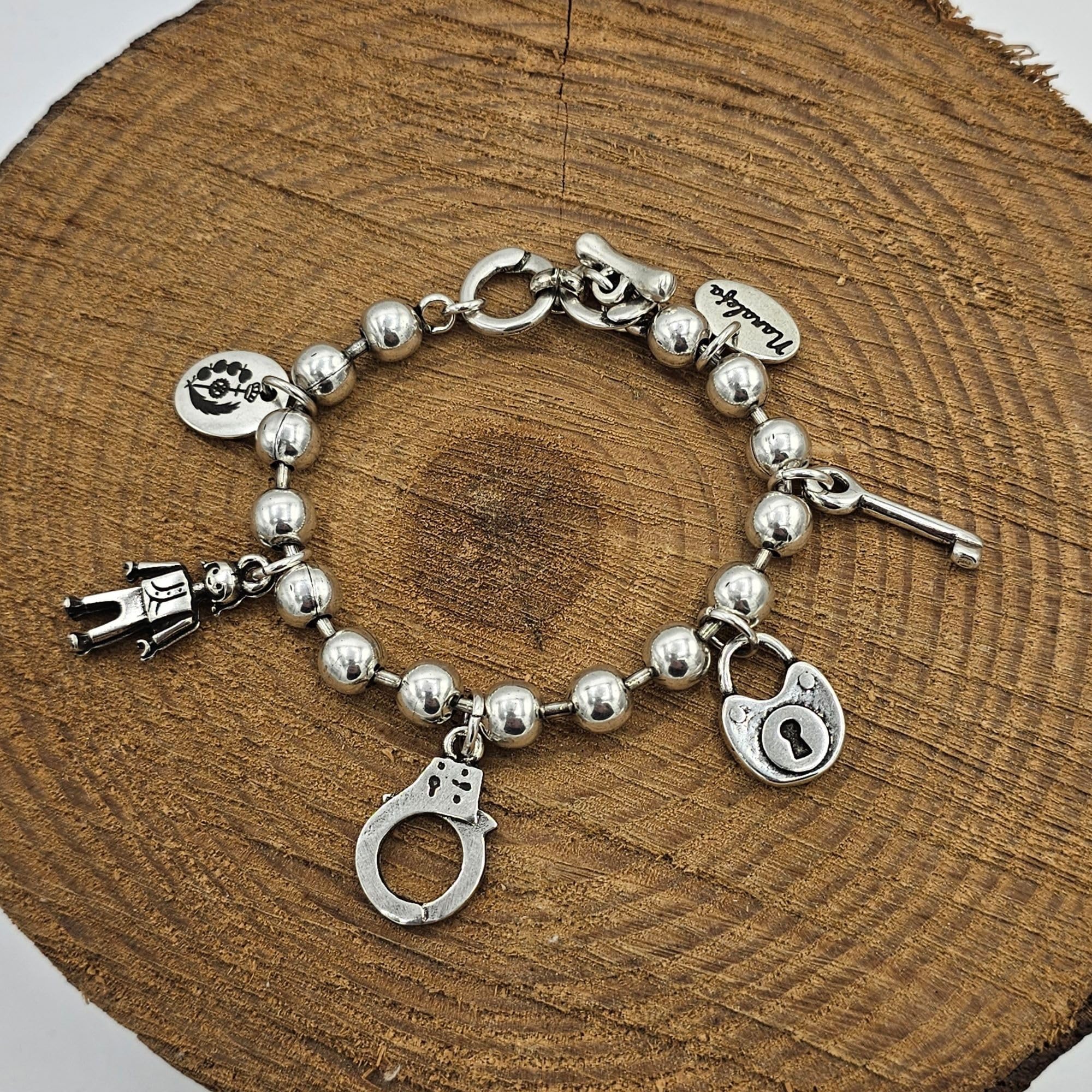 Pulsera Funcionaria de Prisiones Hecha a Mano con Cadena de Bolas Bañada en Plata - pulsera personalizada - pulsera mujer