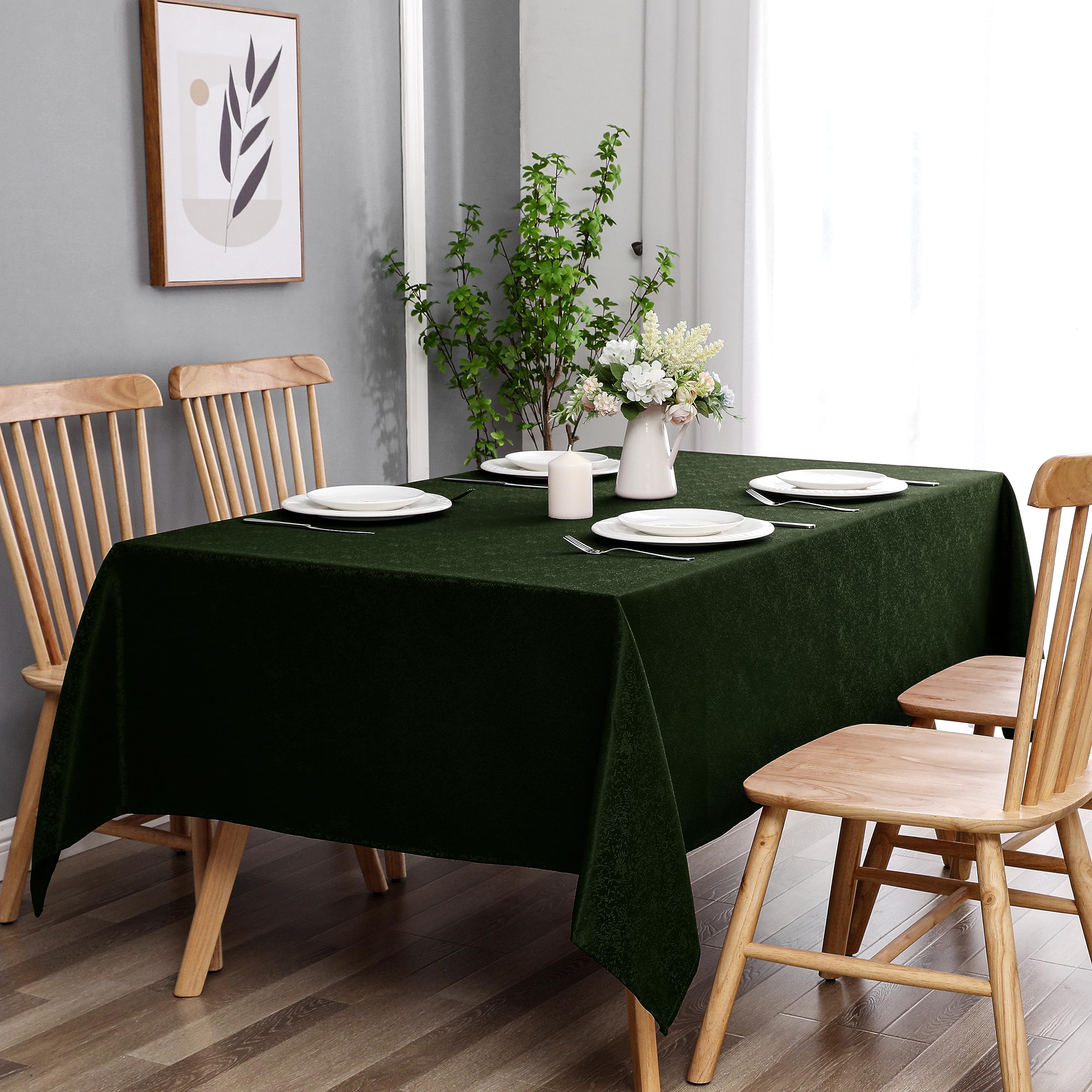 Mantel rectangular de jacquard verde cazador, 54 x 104 pulgadas, resistente al agua y sin arrugas, para exteriores, interiores, fiestas, bodas, comedor