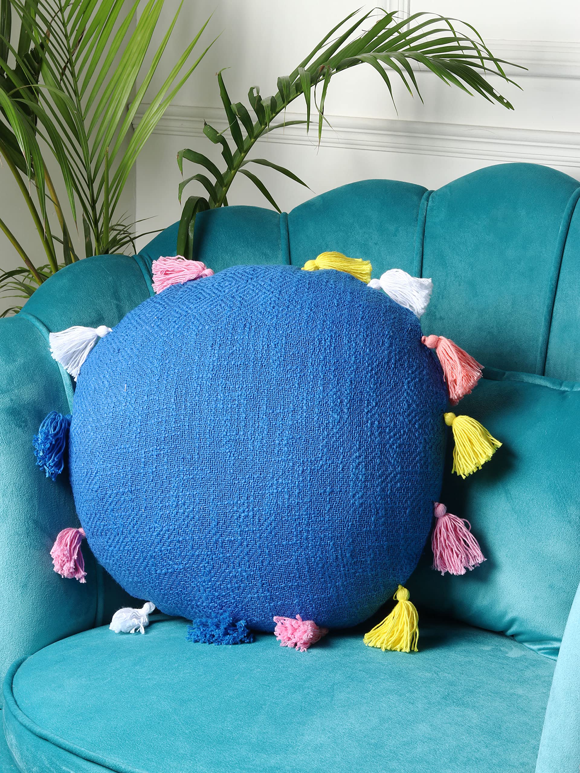 NUEVOSGHAR Pure Cotton Cushion Cover| Round Cushion Cover | Tassles Cushion Cover | Bohemian Cushion Cover | Decorative Sofa/Bed Cushion Cover (Set of 2) (16X16 Inch)_Green (B0BQVMVZYY) Amazon Price History, Amazon Price Tracker