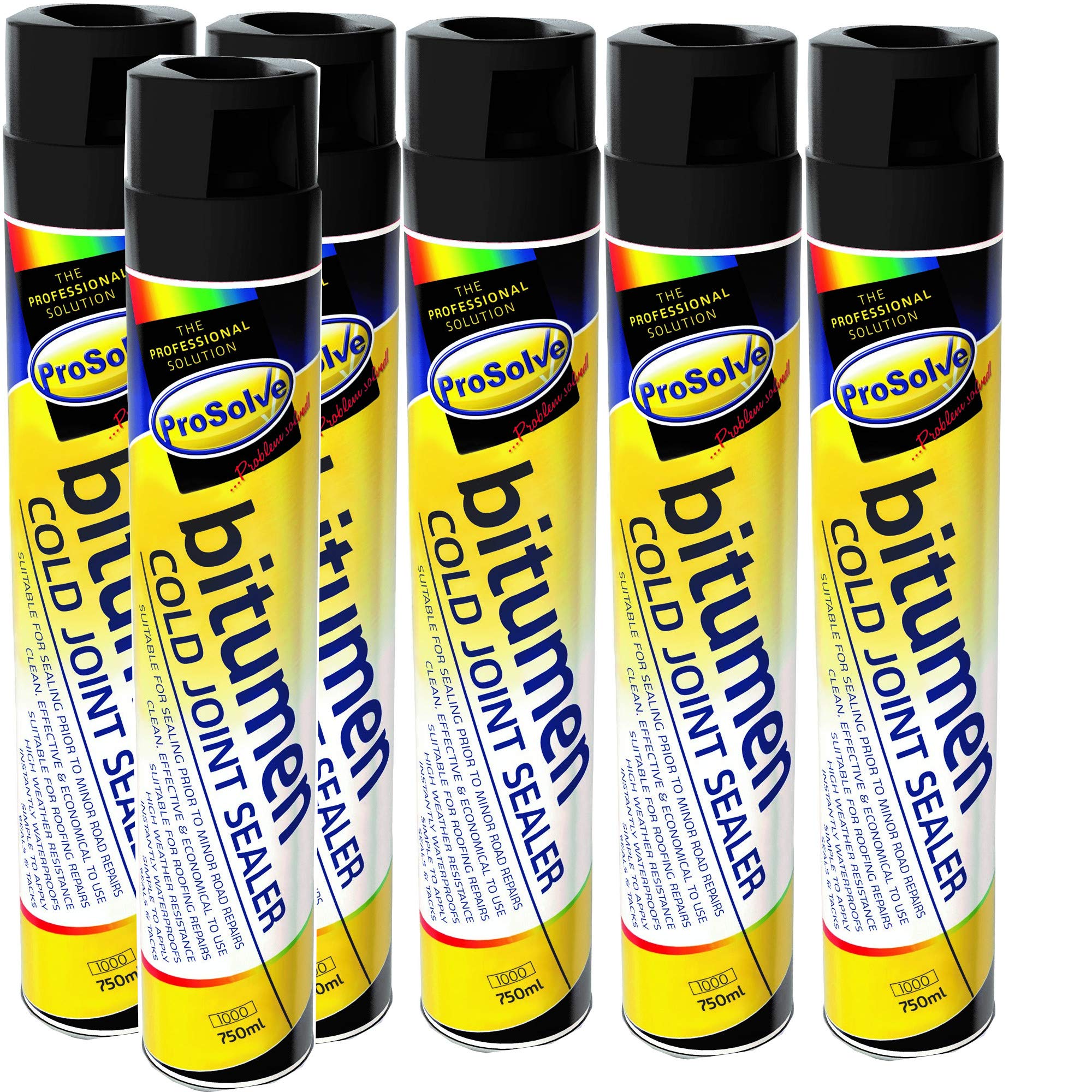 Prosolve Bitumen Cold Joint Seal Spray Tarmac Roof Gutter Repair Pot Hole Sealer - 6 Pack
