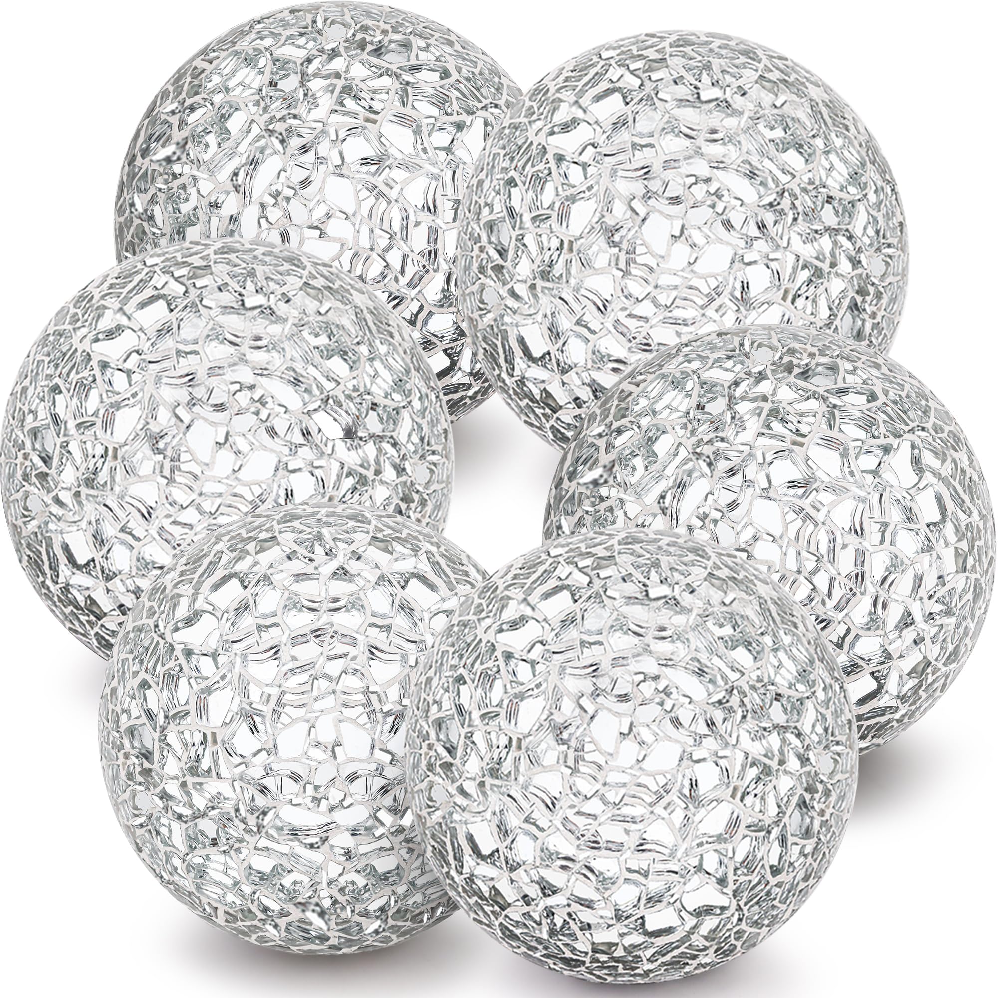 Palline a mosaico in vetro solido 6 pezzi/6 cm sfera in vetro specchio scoppiettante palle tavolino set vasi gruppo decorativo - argento
