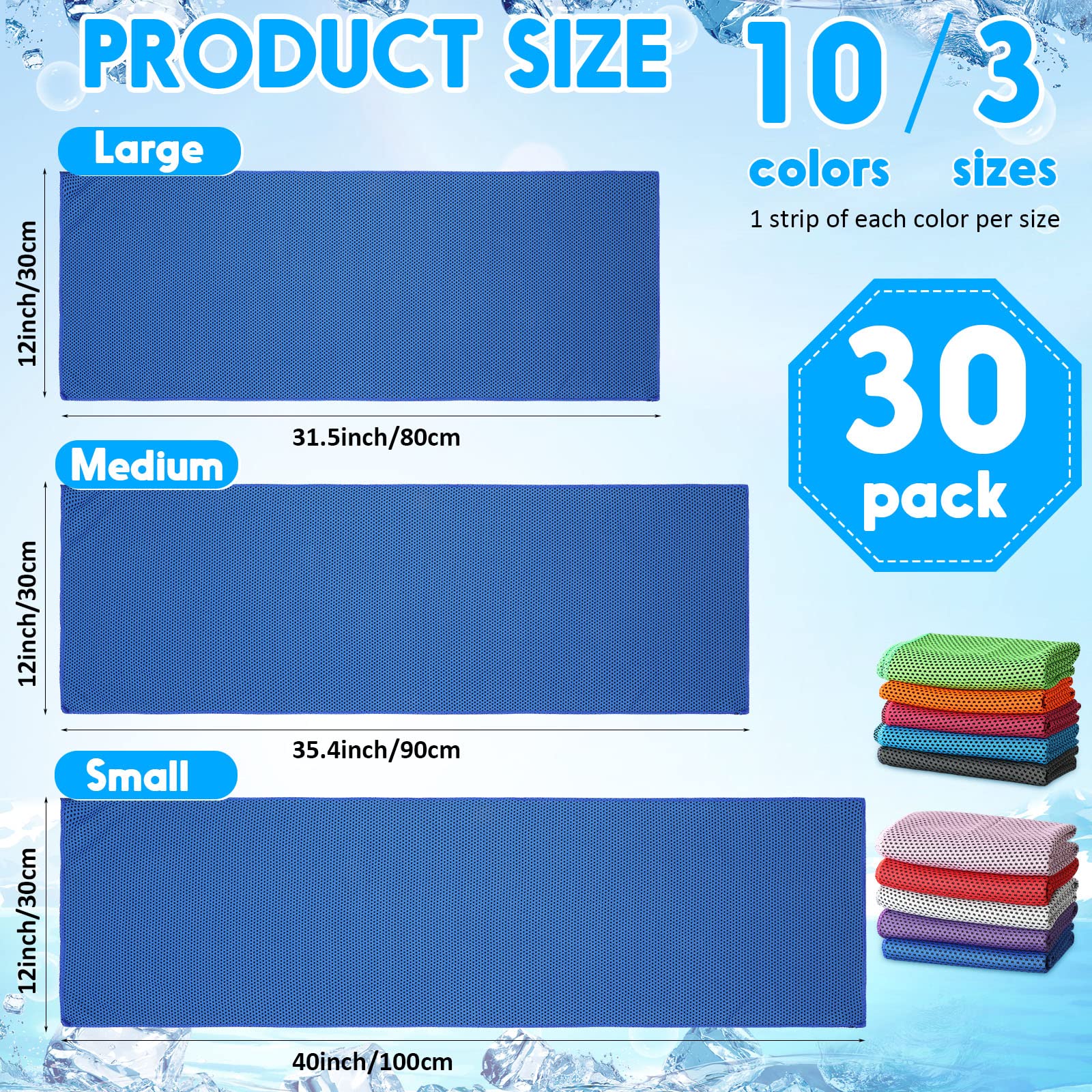 Redbaker 30 Pcs Cooling Towels 3 Sizes 40/35/31