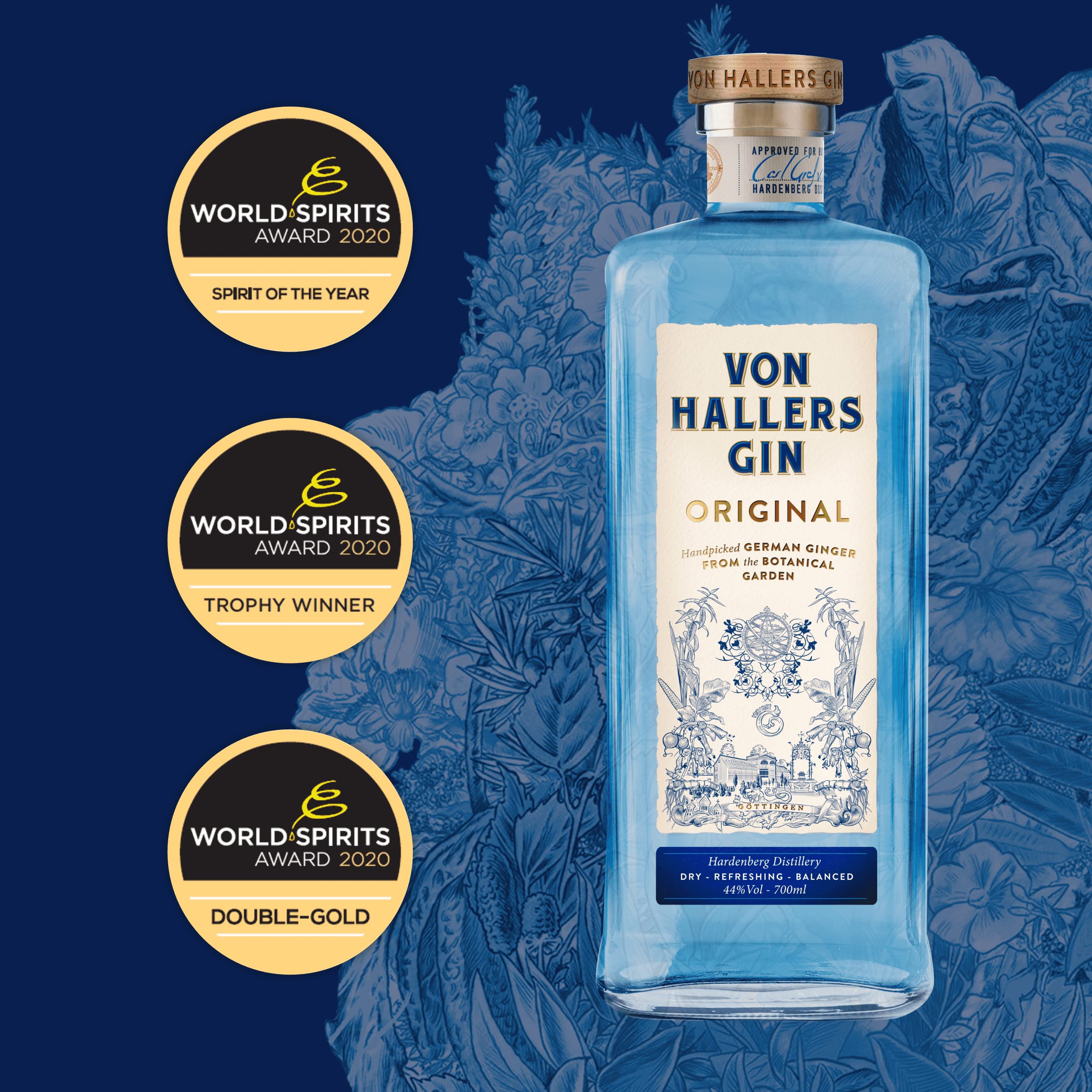 VON HALLERS GIN Original I London Dry Gin I Handgepflückte Botanicals aus dem botanischen Garten in Göttingen I Erfrischender Gin mit Zitrusnote und Kalamus I 44% Vol. I 0,7 l
