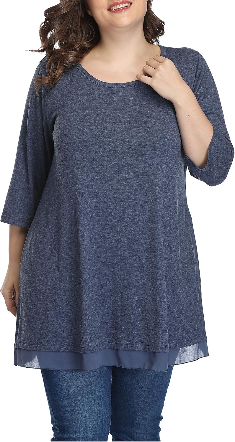 Shiaili Heather Plus Size Tunic Tops for Women Long Flowy Shirts for Leggings - Image 2