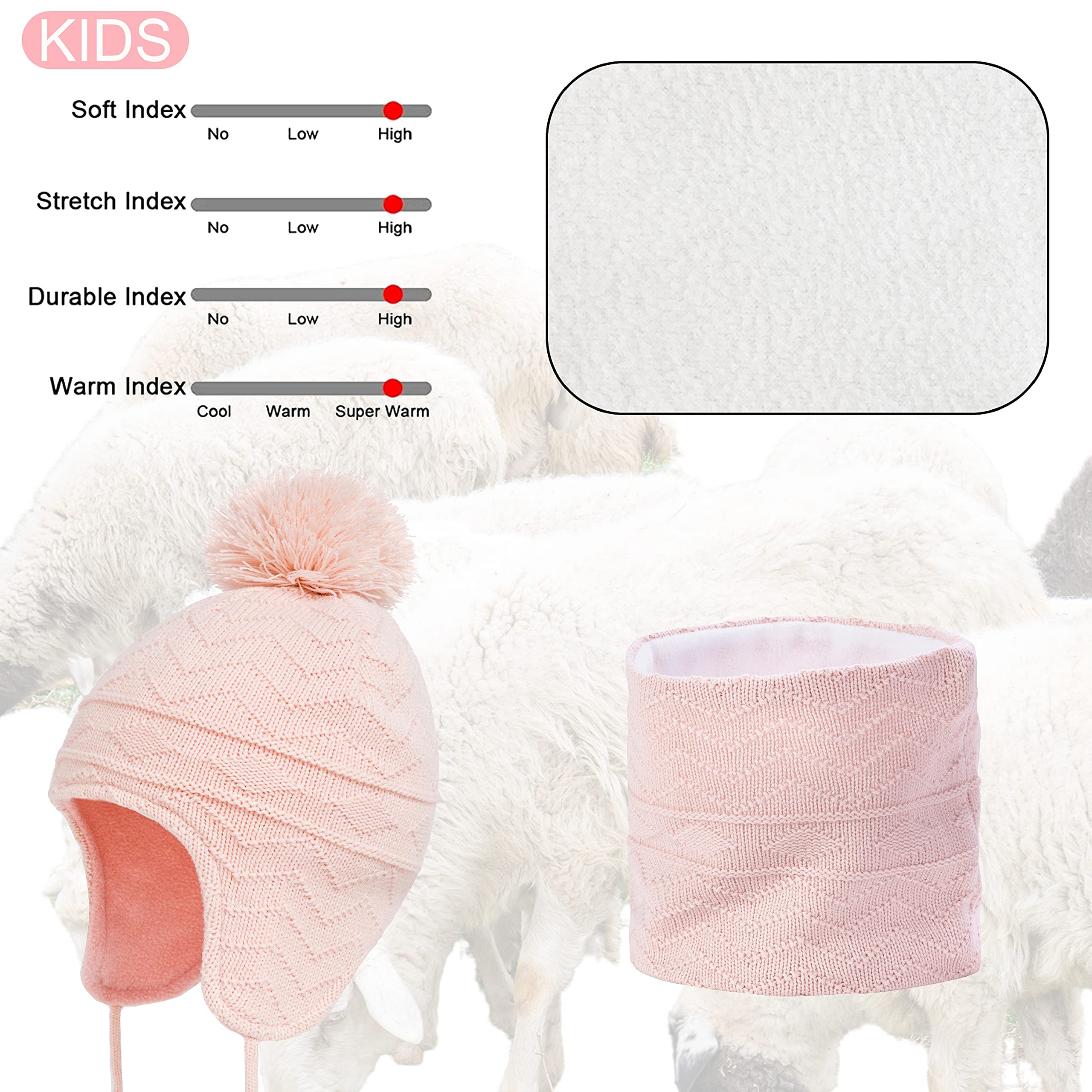 CheChury Winter Mütze Schal Handschuh Sets Mädchen Strickmütze Warme Babymütze Jungen Wintermütze Fleece Winterschal Elastische Beanie Ohrenschützer Hut und Schal Kinder 1-6 Jahre