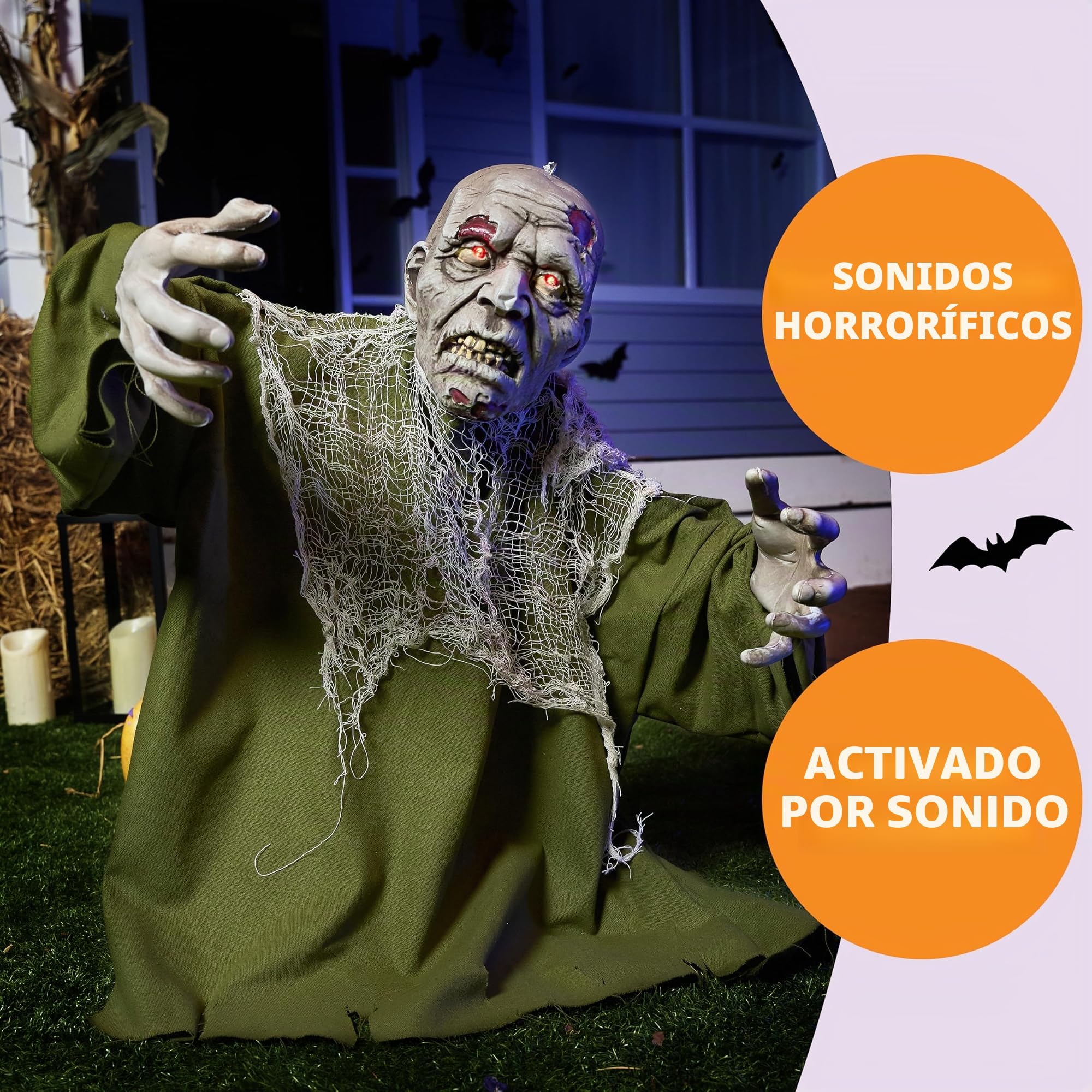 JOYIN Decoración Animada de Halloween para Exteriores con Ojos iluminados, Decoraciones animatrónicas espeluznantes con Brazos móviles para Fiesta de Halloween y decoración Exterior de Patio