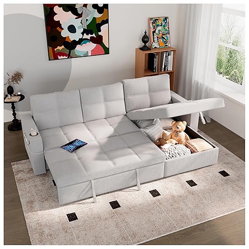 85 inch Large Sleeper Sofa Bed with Storage,L Shaped Sectional