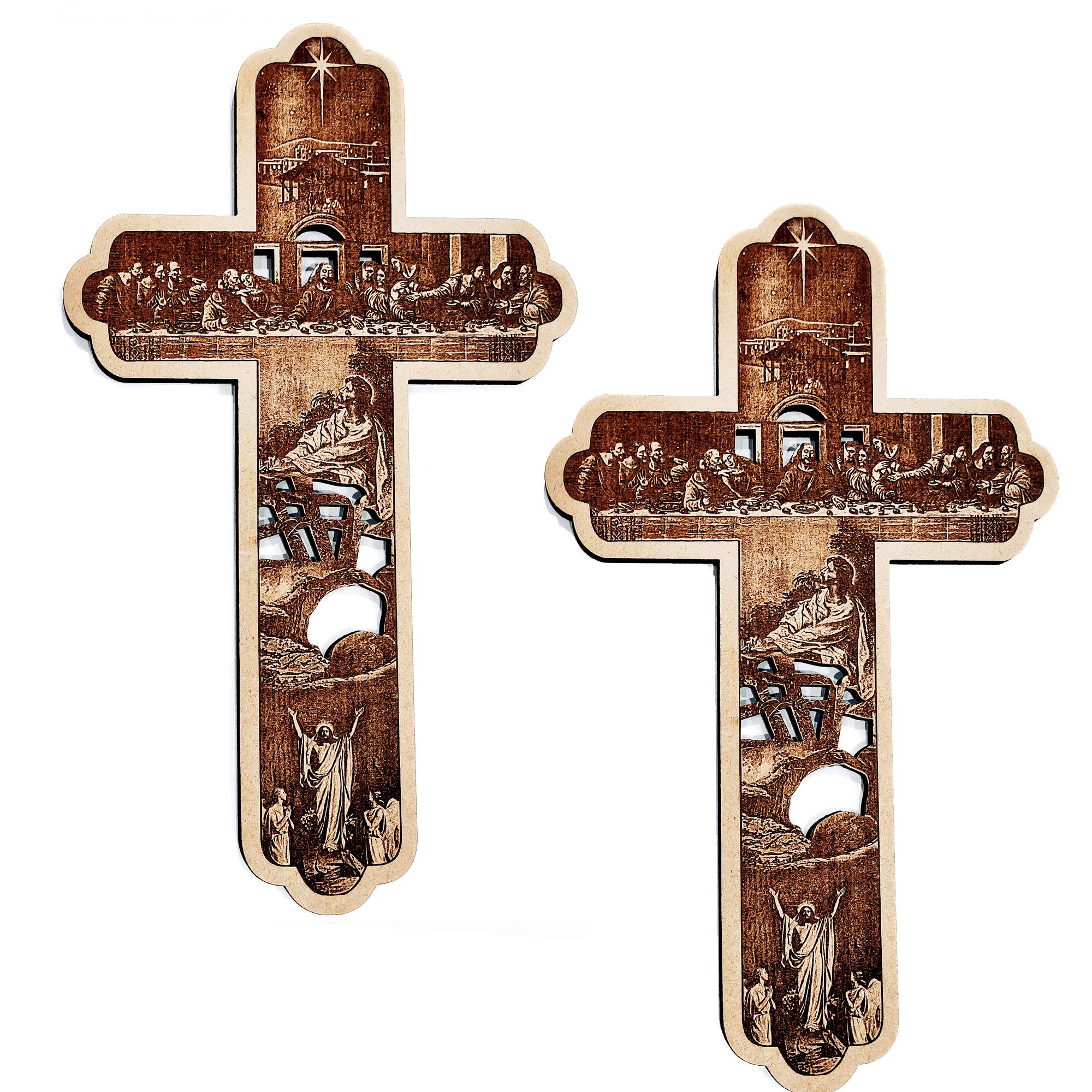 Incredible Gifts India Wooden Cross - Engraved Story on Wooden Cross | Christian Statues | Christmas Gifts | Wall Hanging (Wood, 30.5 x 17.8 cm, Set of 2)