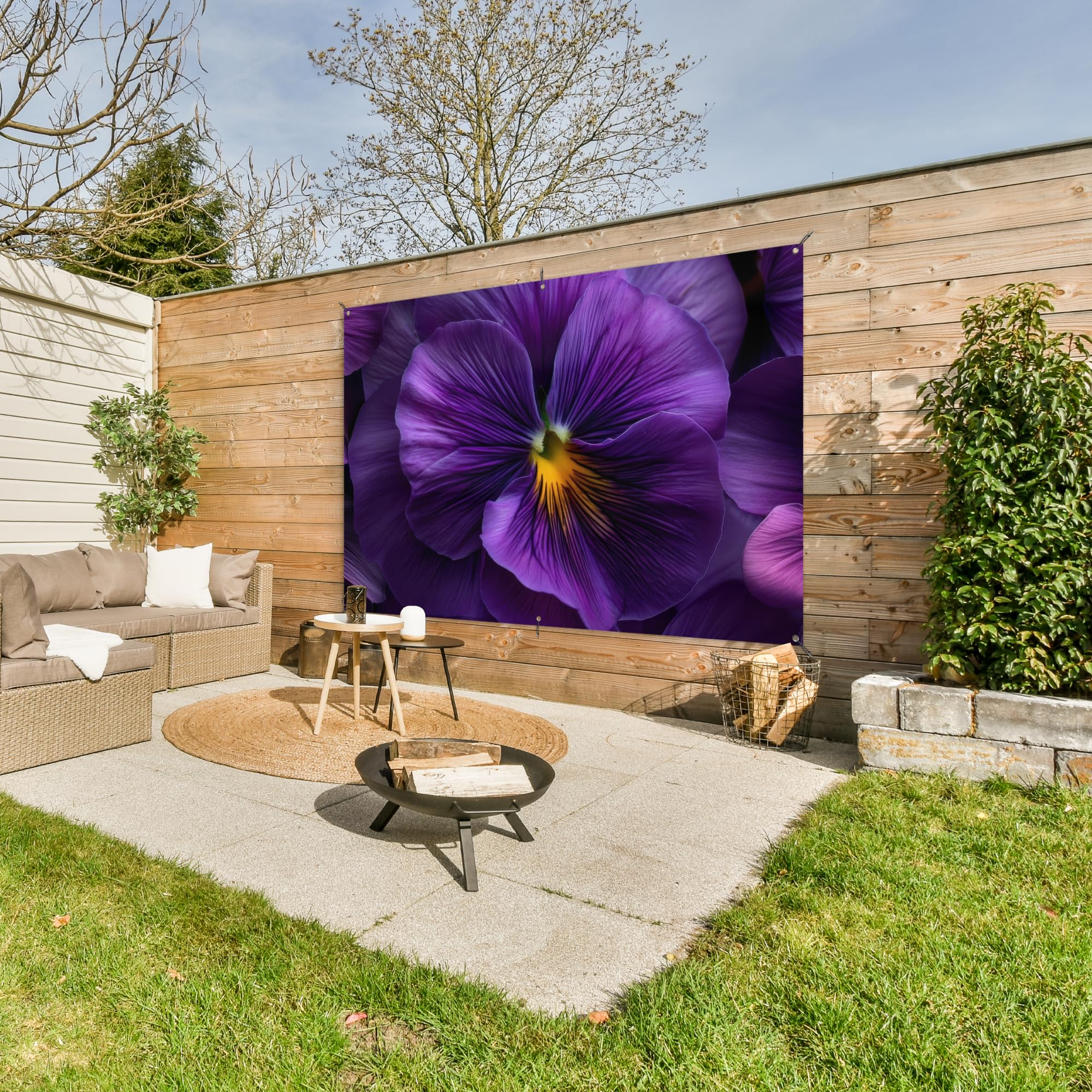 MuchoWow© Decoracion Jardin Exterior Decoración Pared Póster De Jardín | 180x120 cm - Balcón Wall Decoration Patio Posters Decorativos Terraza Morado - Violín - Profundidad
