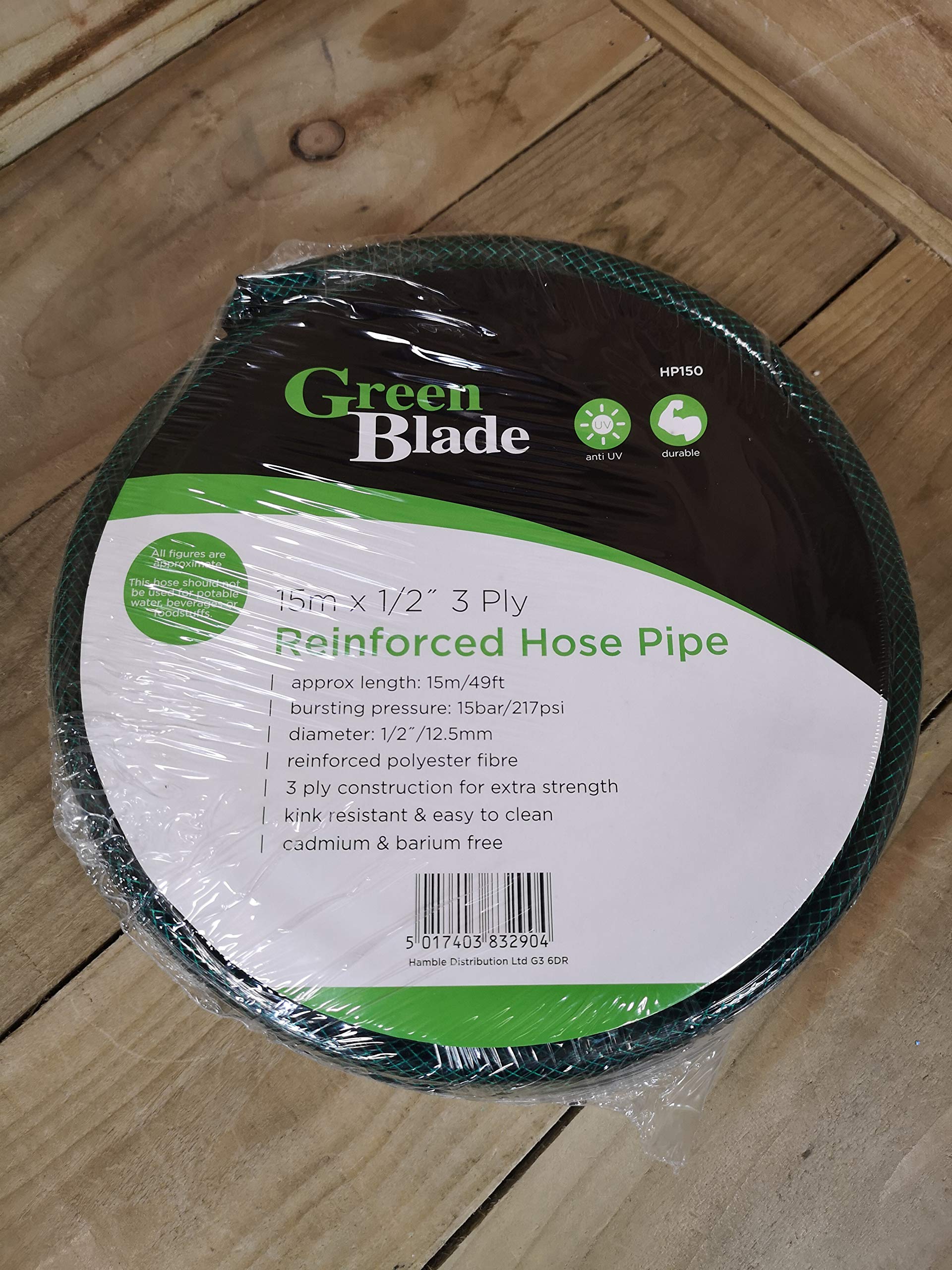 Hamble Distribution Green 15M Reinforced Garden Hose Pipe/Hosepipe In