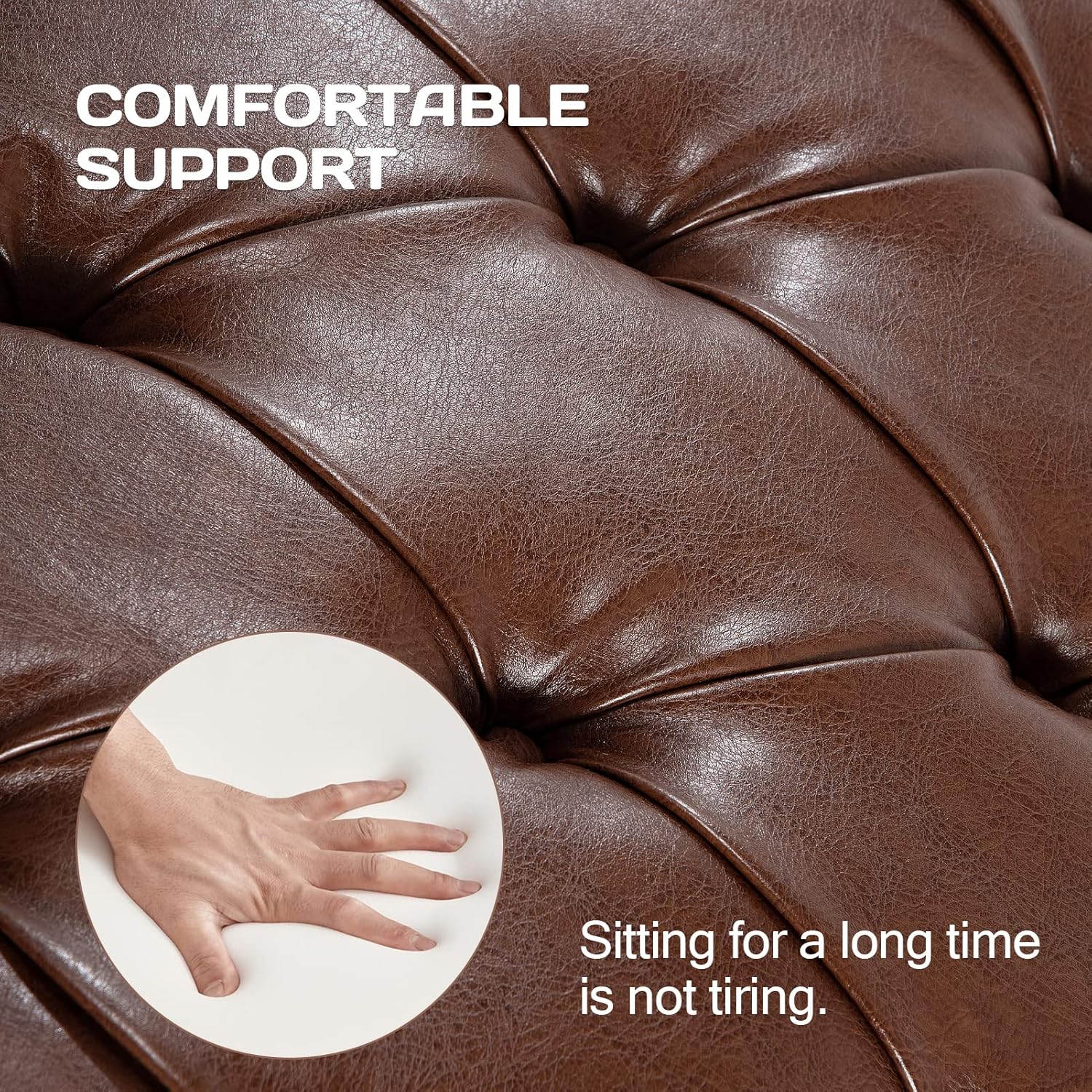 Modern Leather Lounge Chair with Nailhead Trim，Elegant Living Room Lounge Chair for Indoor Bedroom,Button Tufting Chaise Lounge Indoor. (Brown Leather)