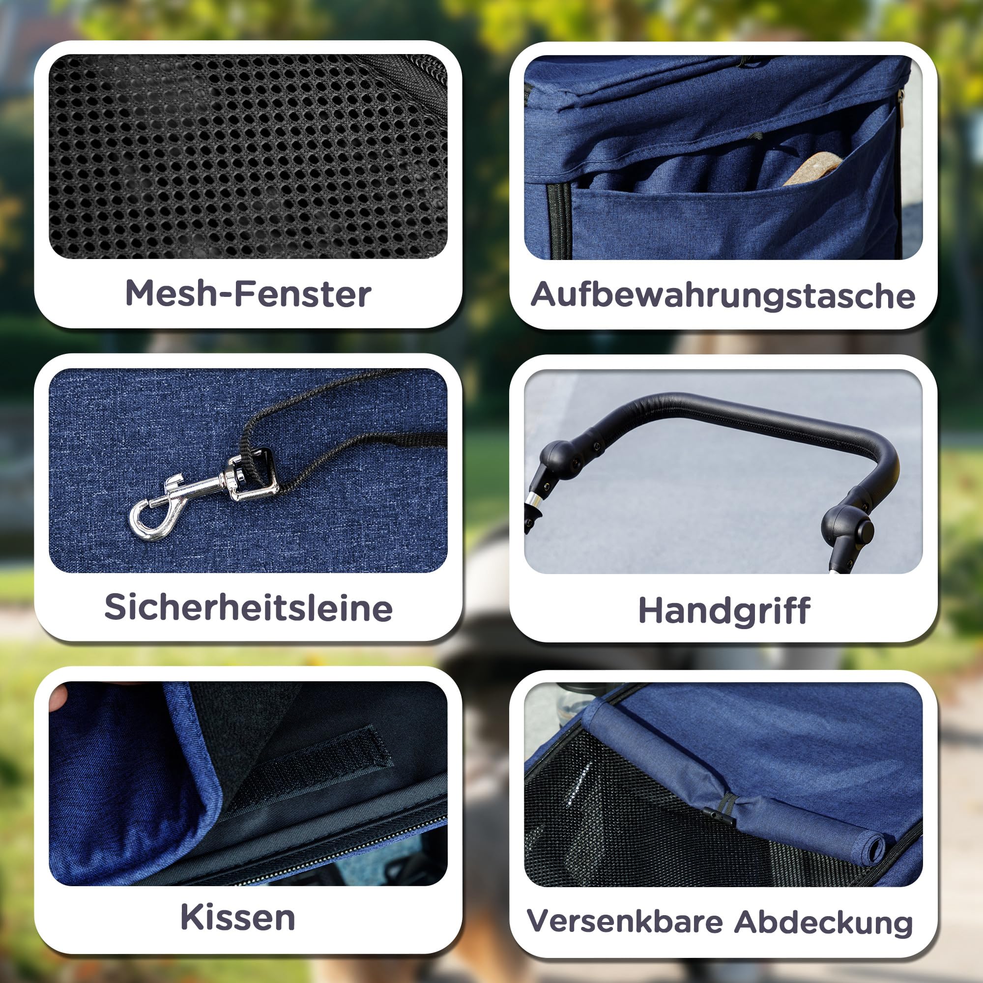 PawHut Hundewagen leicht Hundebuggy aus Aluminium klappbar für Hunde & Katzen Katzenbuggy mit Kissen Netzfenstern Türen Aufbewahrungskorb Katzenwagen Mini-Hundewagen für kleine Hunde Dunkelblau