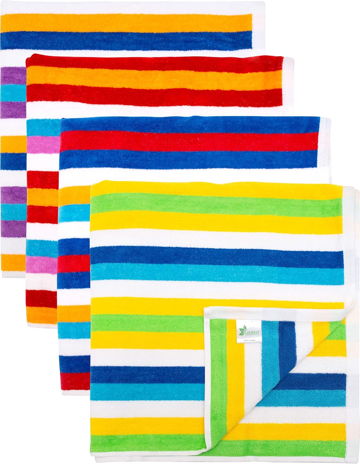 Stripe Beach Towels, (30 x 60 Inches) - 100% Ring Spun Velour Cotton Large Pool Towels, Soft and Quick Dry Swim Towels, Multicolor (Blue)